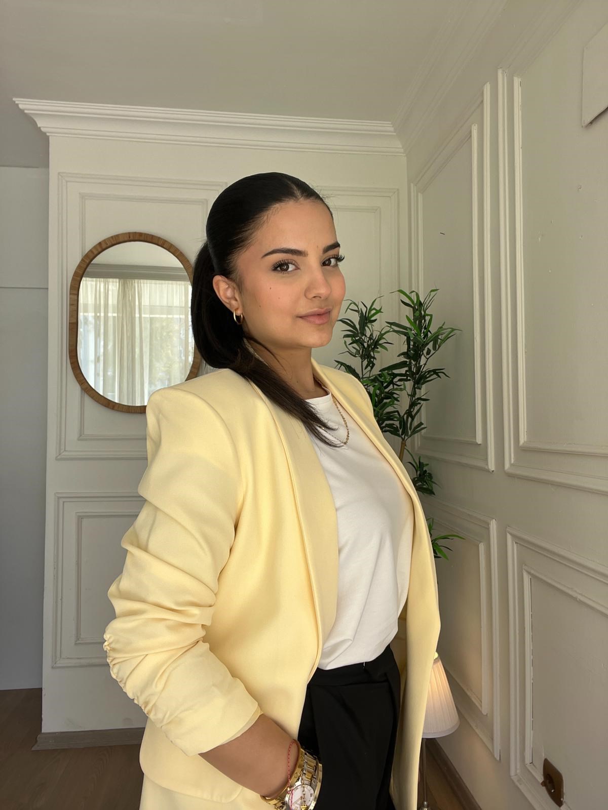 Kolu Büzgülü Blazer Sarı 