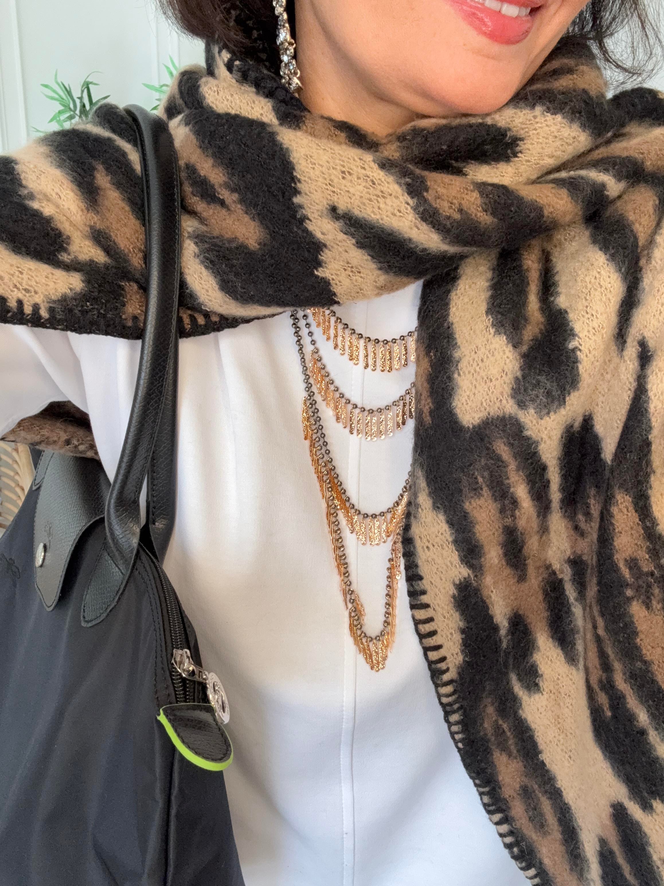 Leopar Desen Yumoş Üçgen Şal