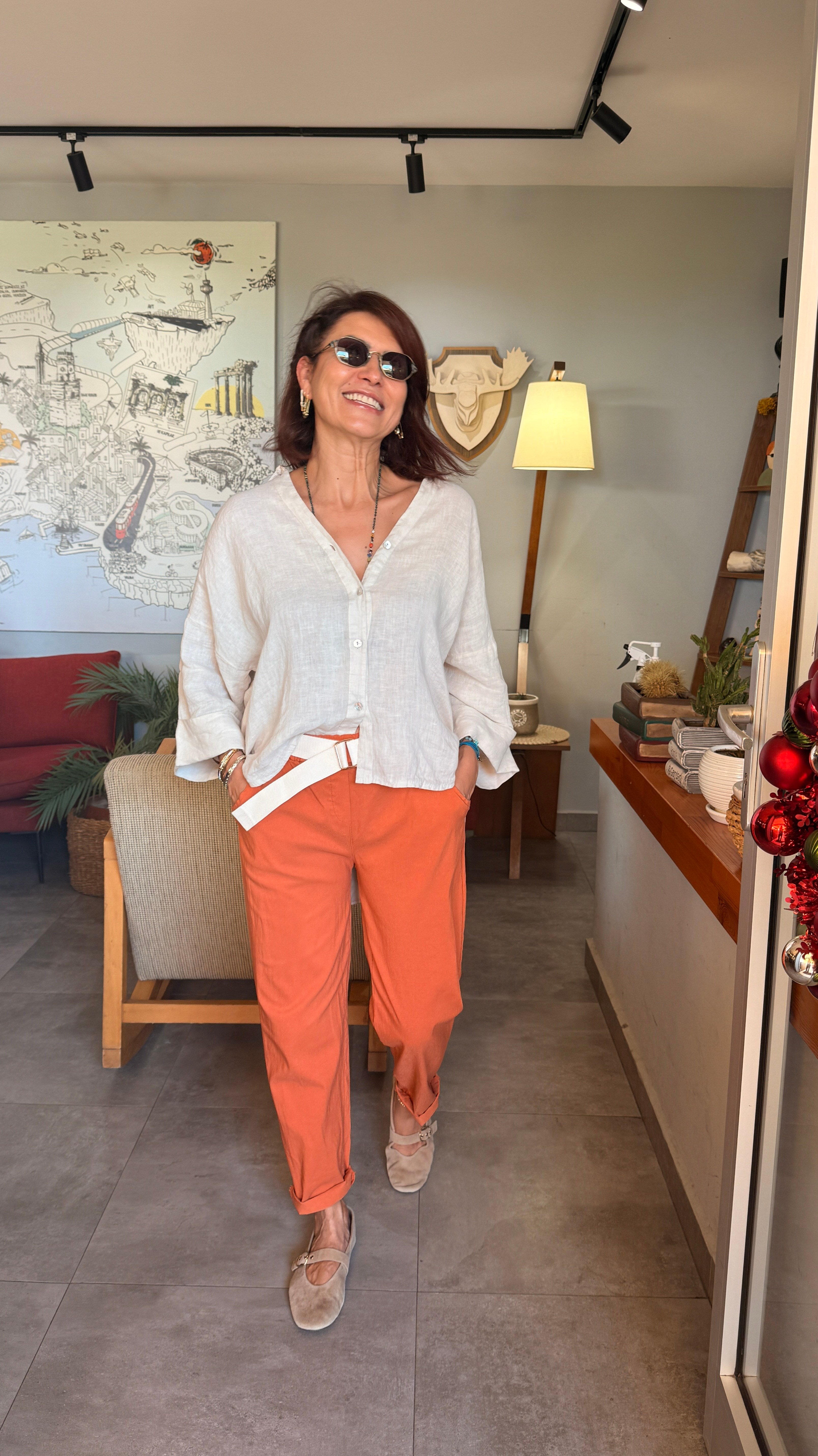 Likralı Kemerli Pantolon Kiremit
