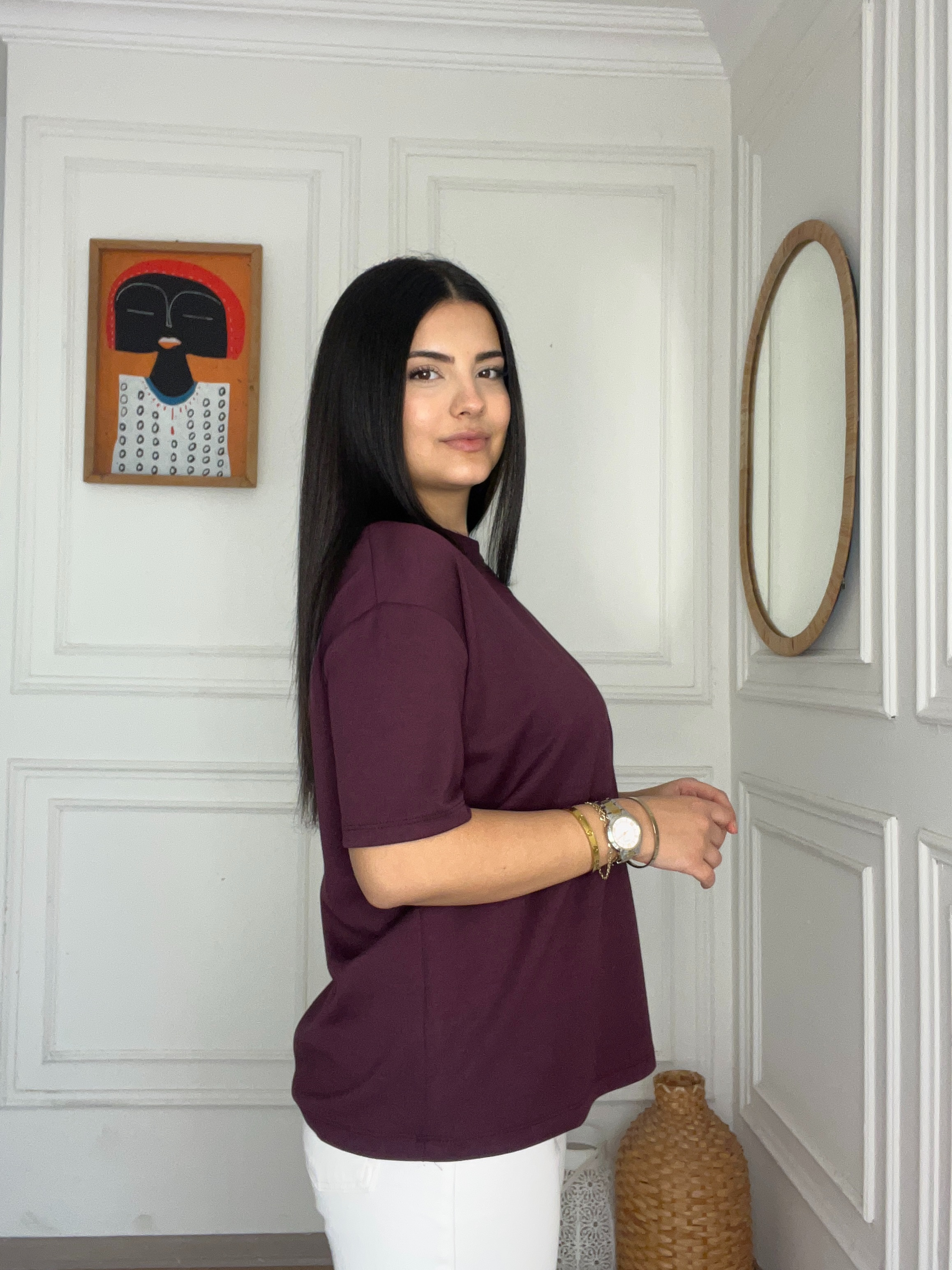 Modal Kumaş Tshirt Bordo