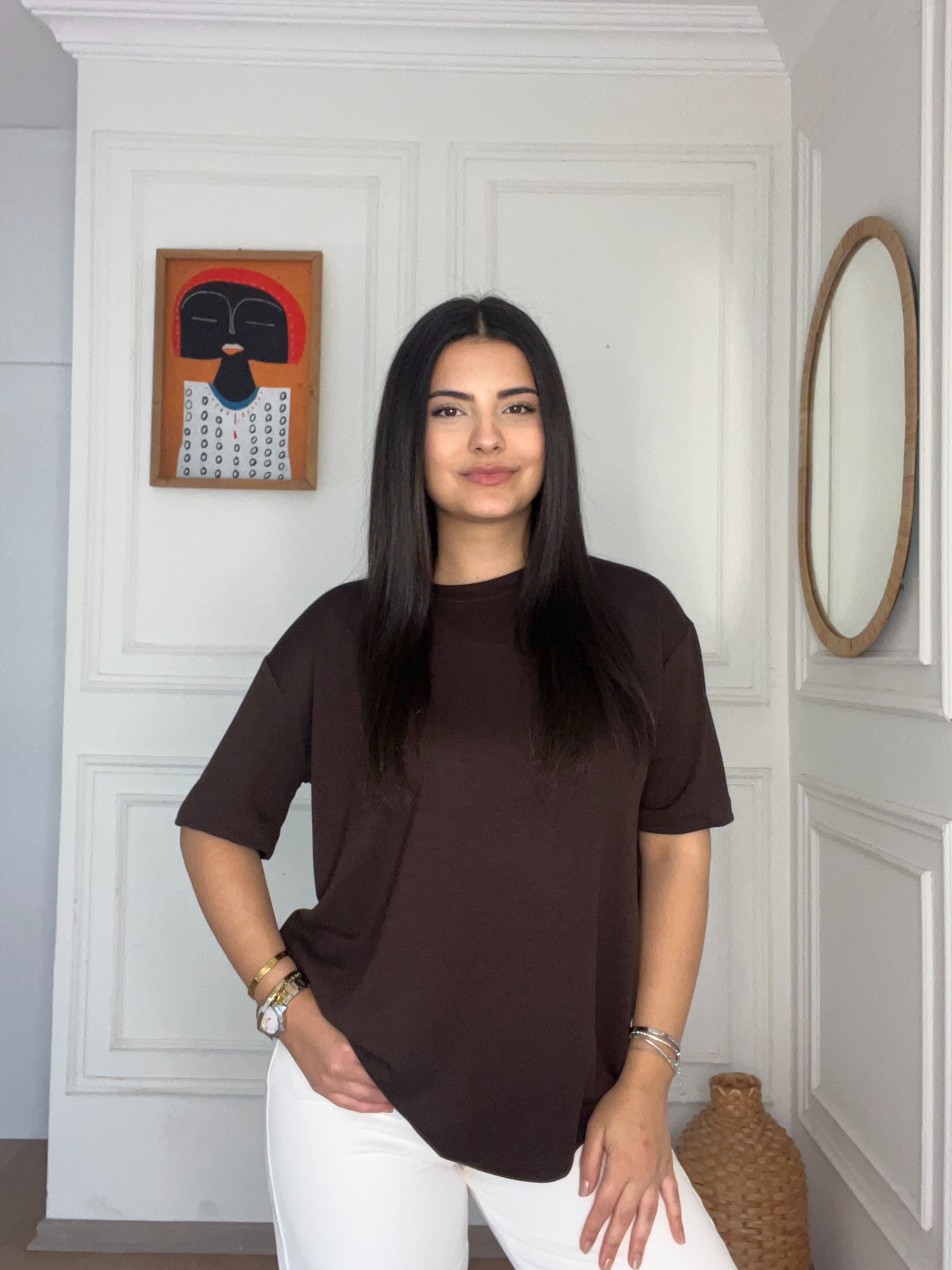 Modal Kumaş Tshirt Kahverengi