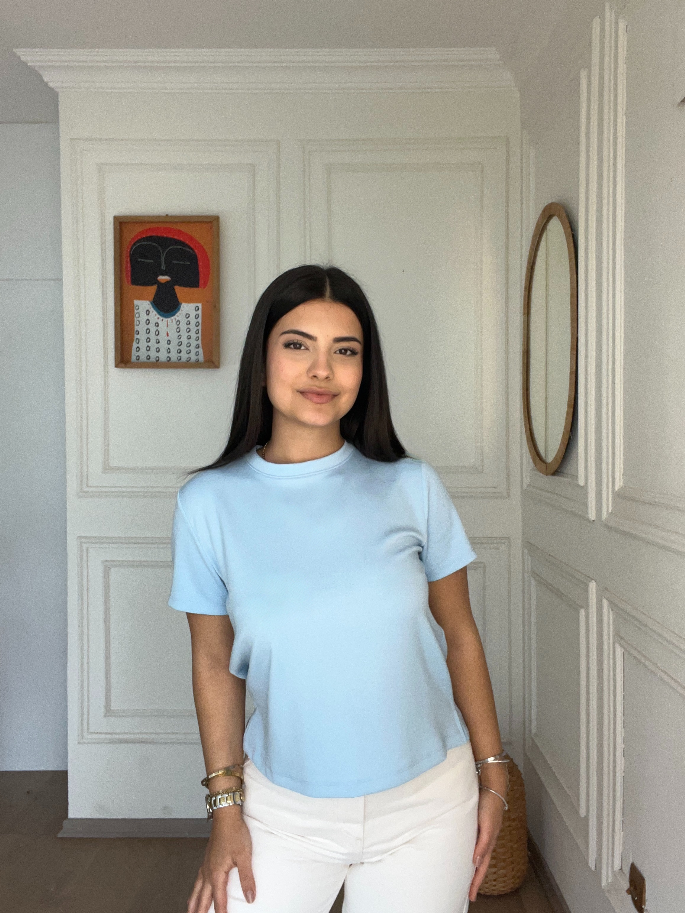 Modal Kumaş Yırtmaçlı Kısa Tshirt Mavi