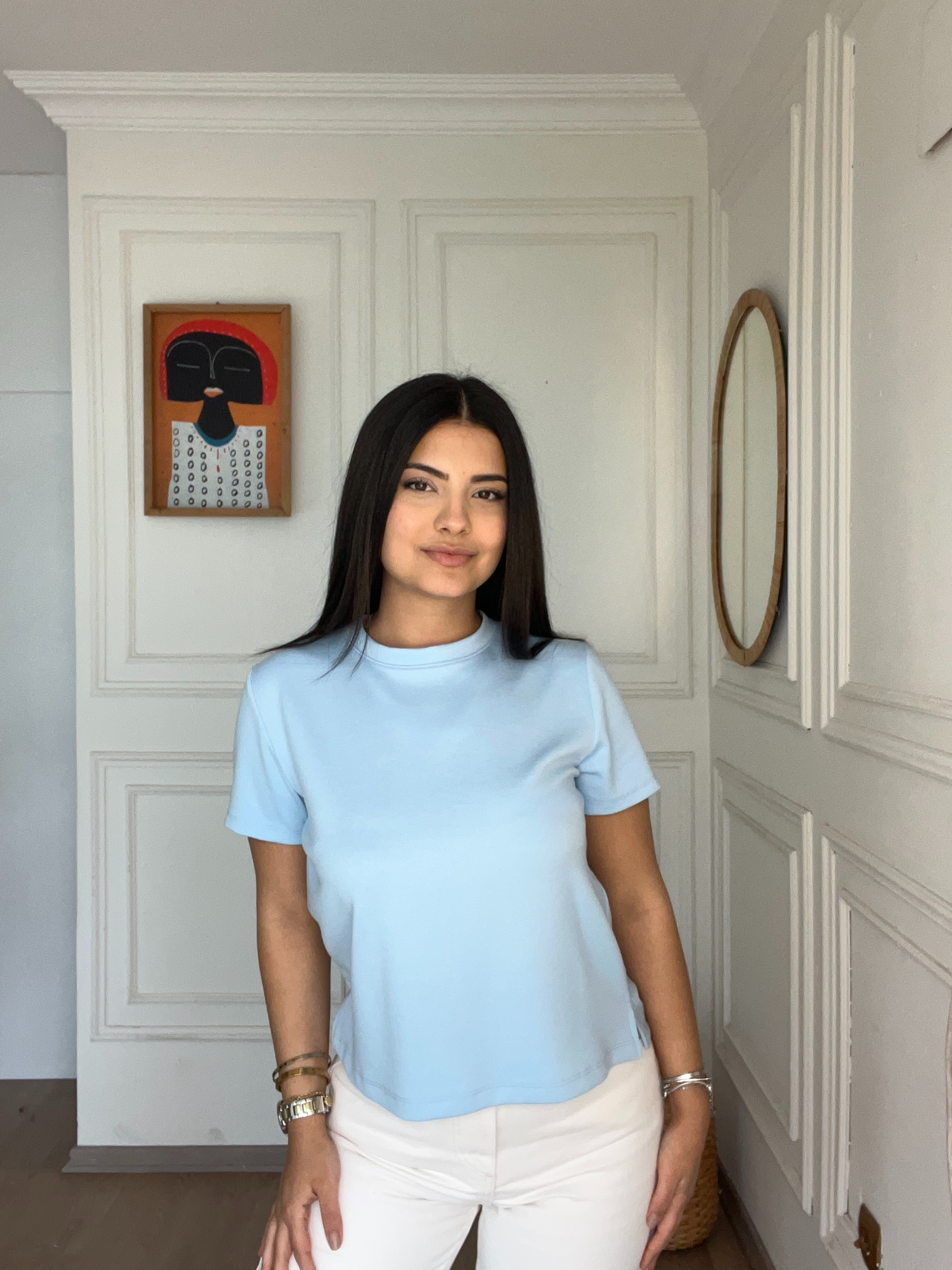 Modal Kumaş Yırtmaçlı Kısa Tshirt Mavi