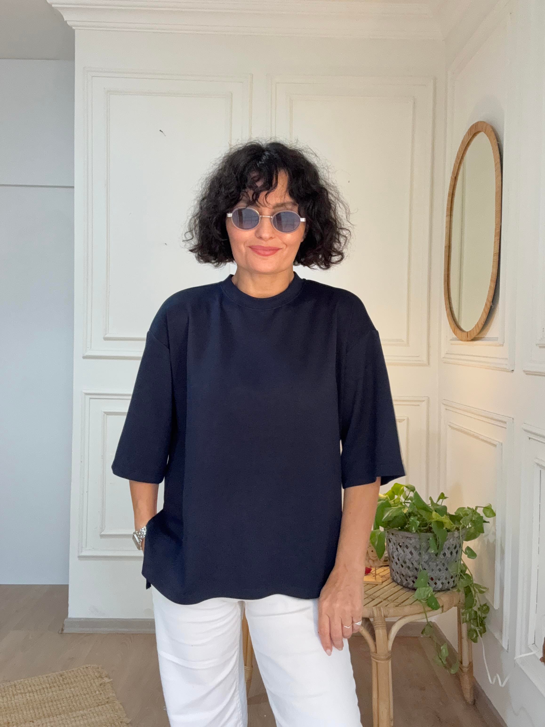 Modal Kumaş Yırtmaçlı Oversize Tişört Lacivet