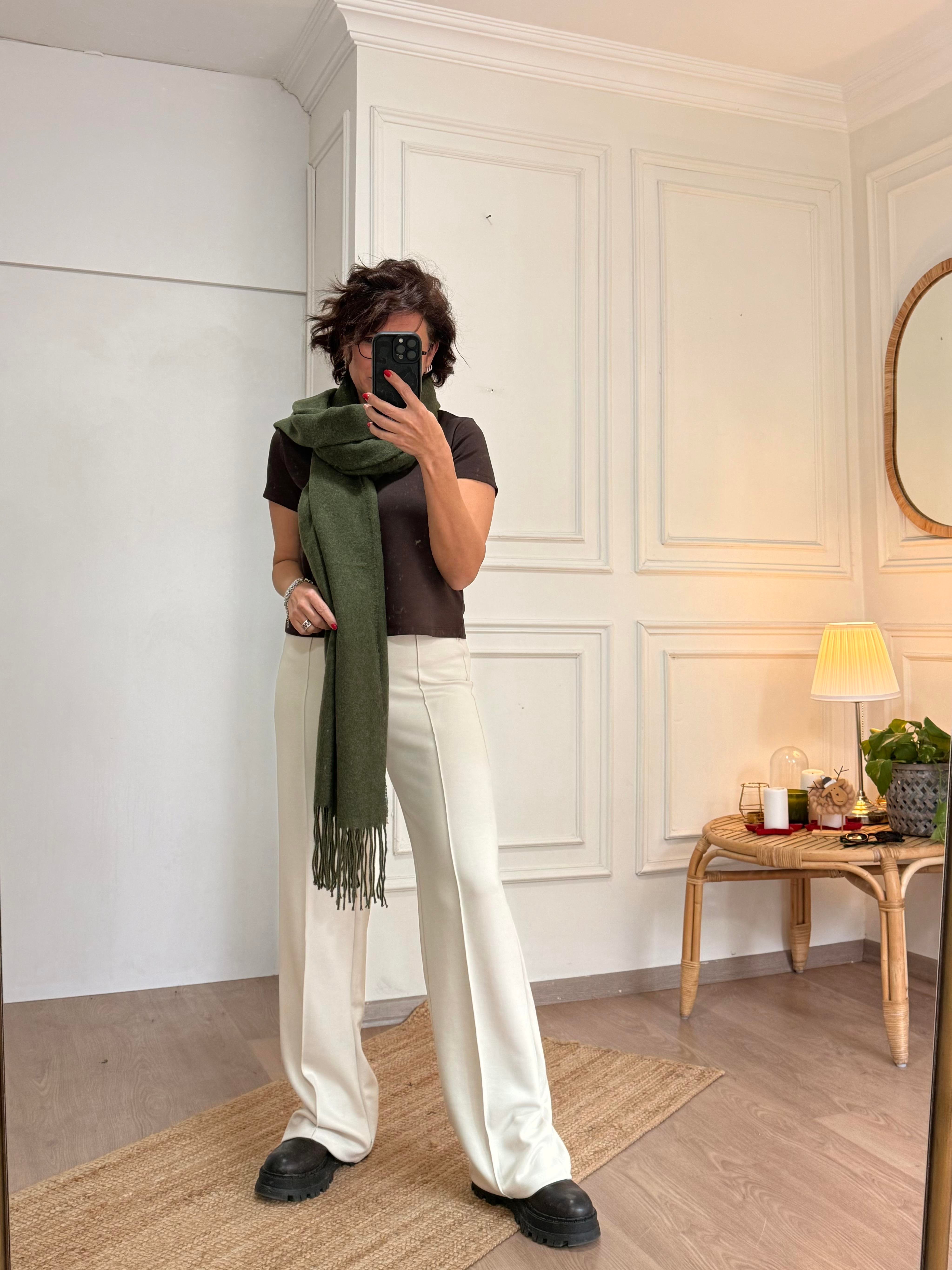 Nervürlü Beli Lastikli Modal Kumaş Pantolon Taş Rengi