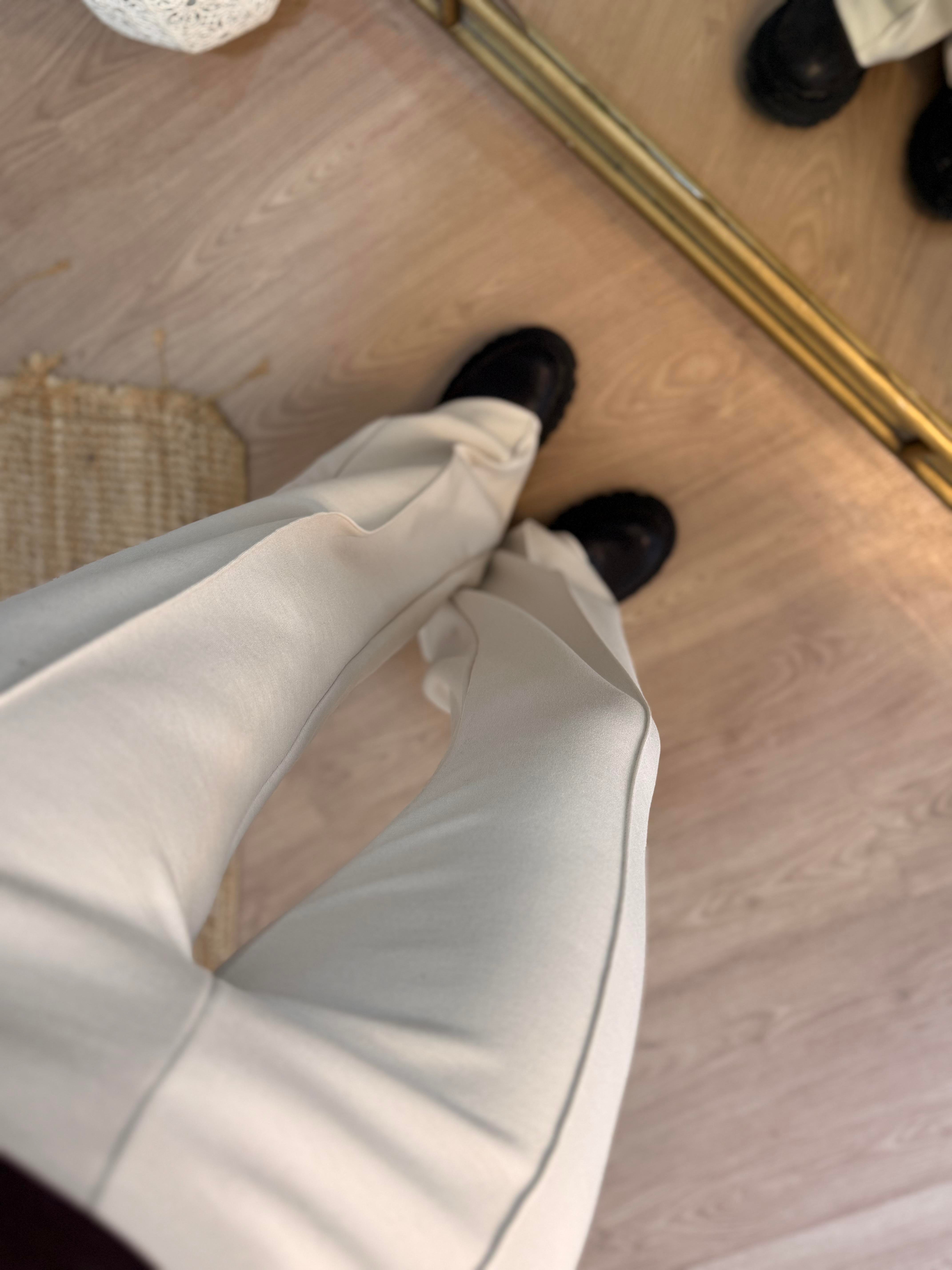 Nervürlü Beli Lastikli Modal Kumaş Pantolon Taş Rengi