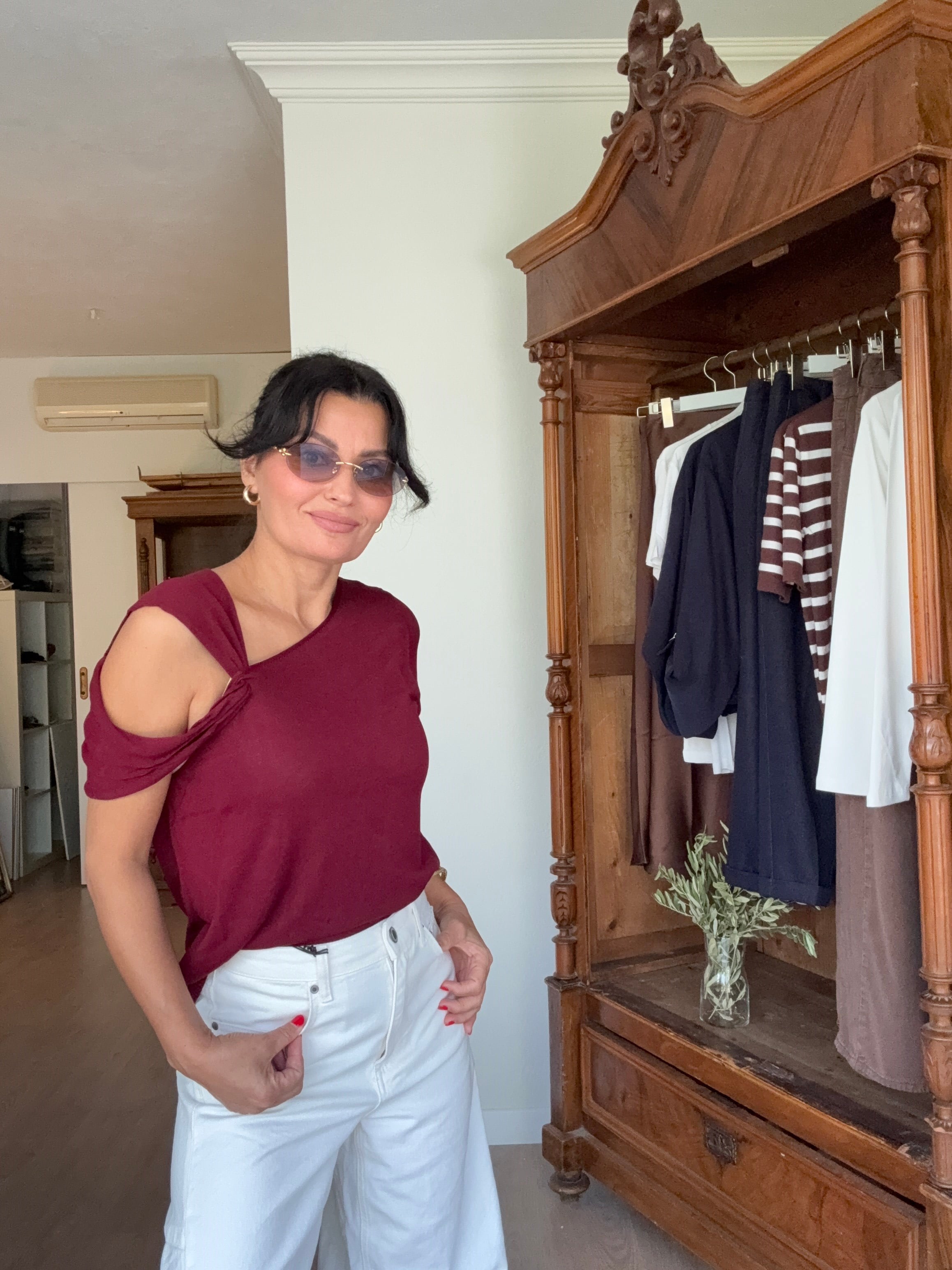 Omuz Detaylı Triko Bordo