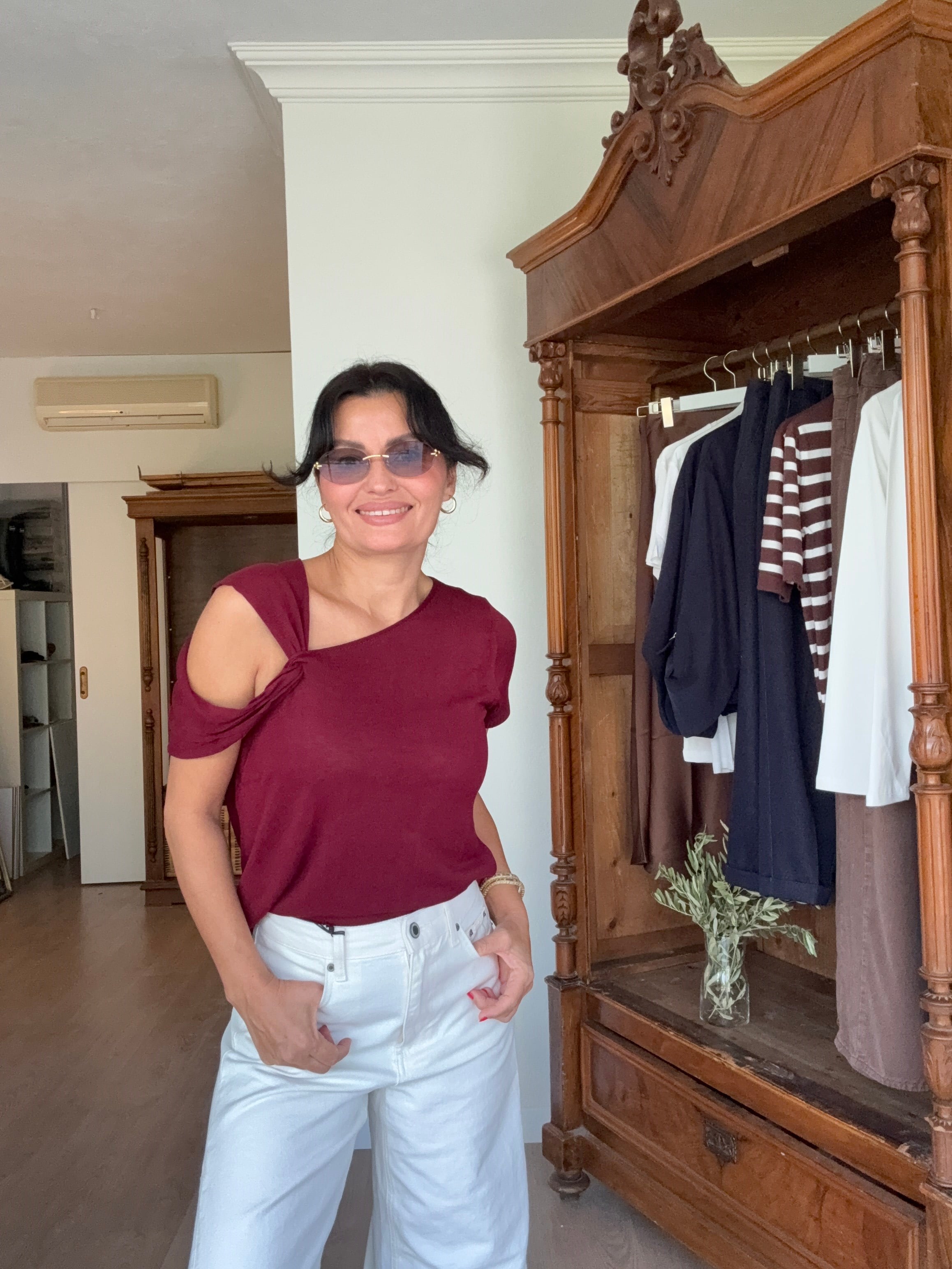 Omuz Detaylı Triko Bordo