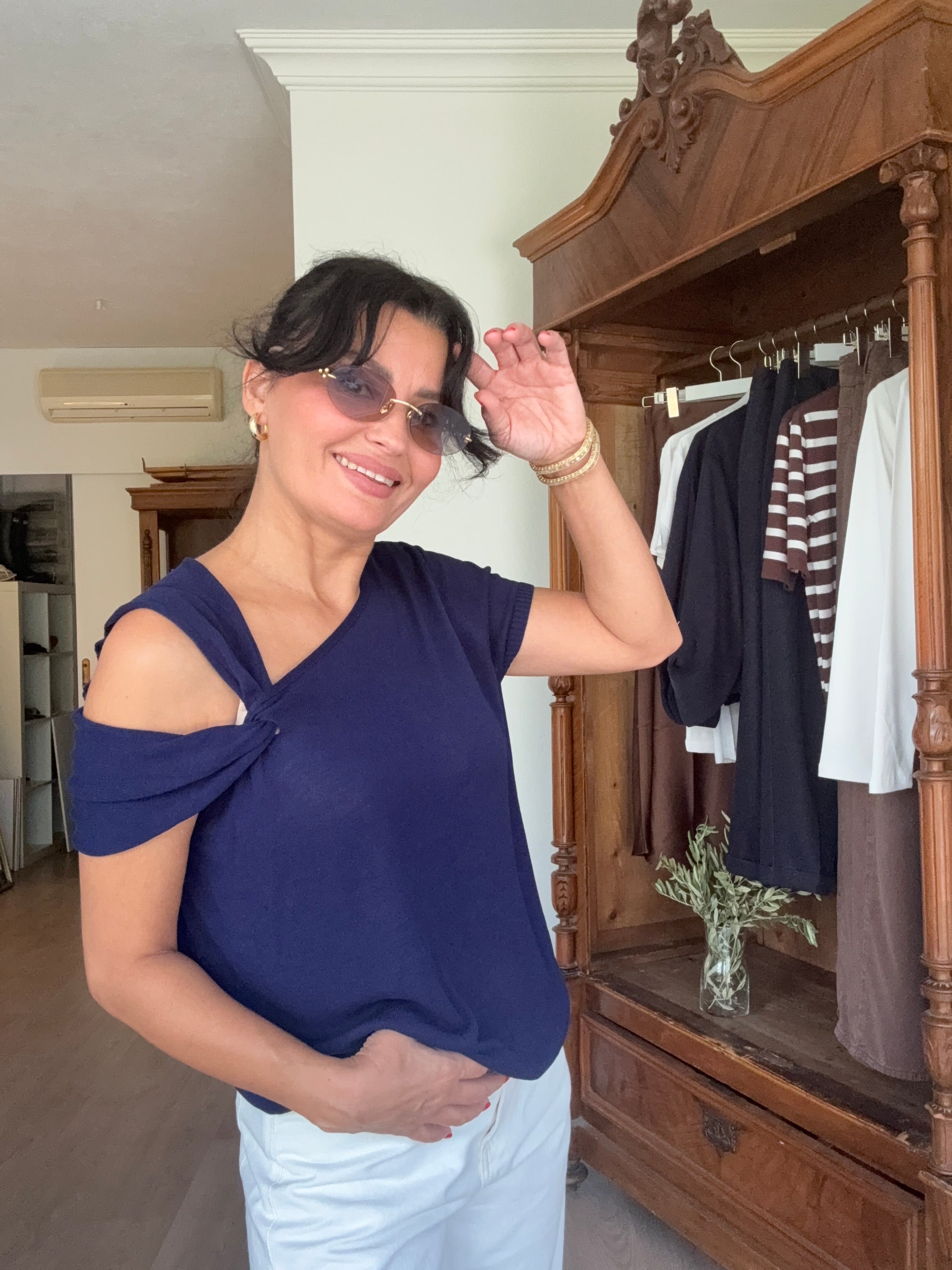 Omuz Detaylı Triko Lacivert
