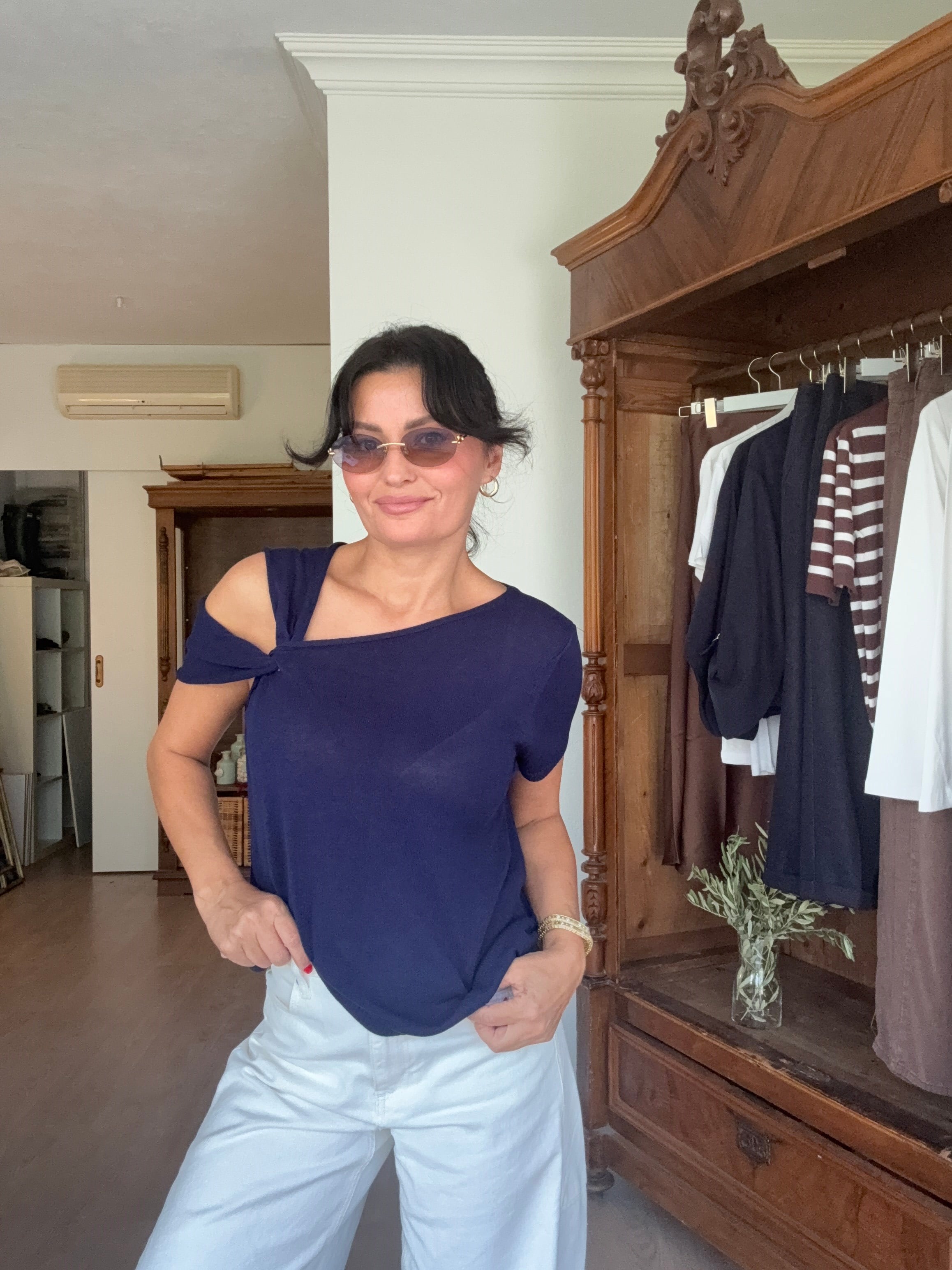 Omuz Detaylı Triko Lacivert