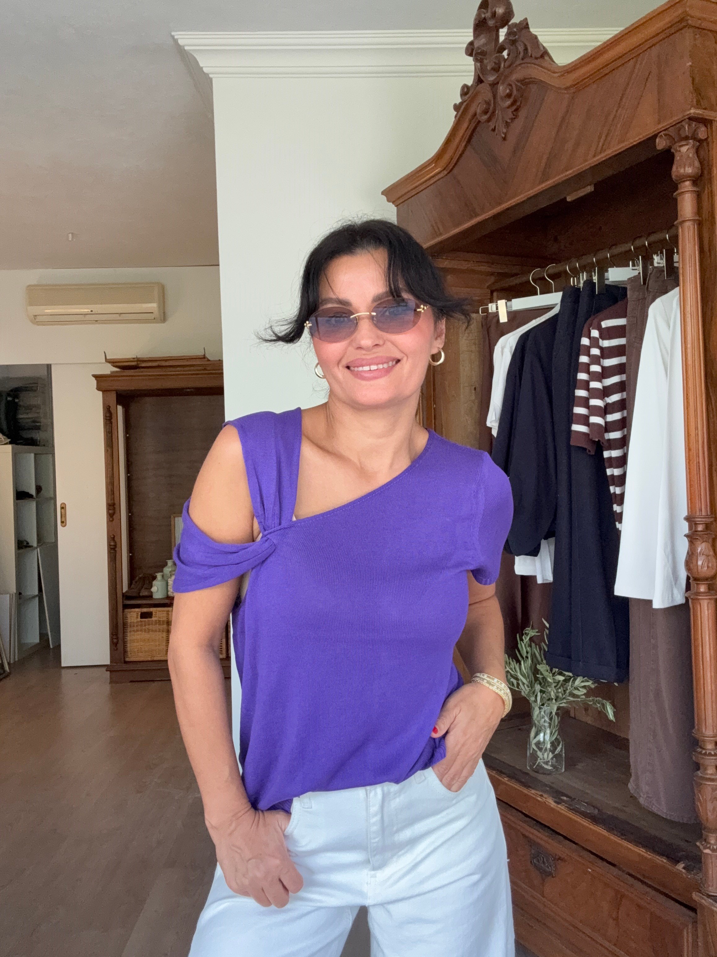 Omuz Detaylı Triko Mor