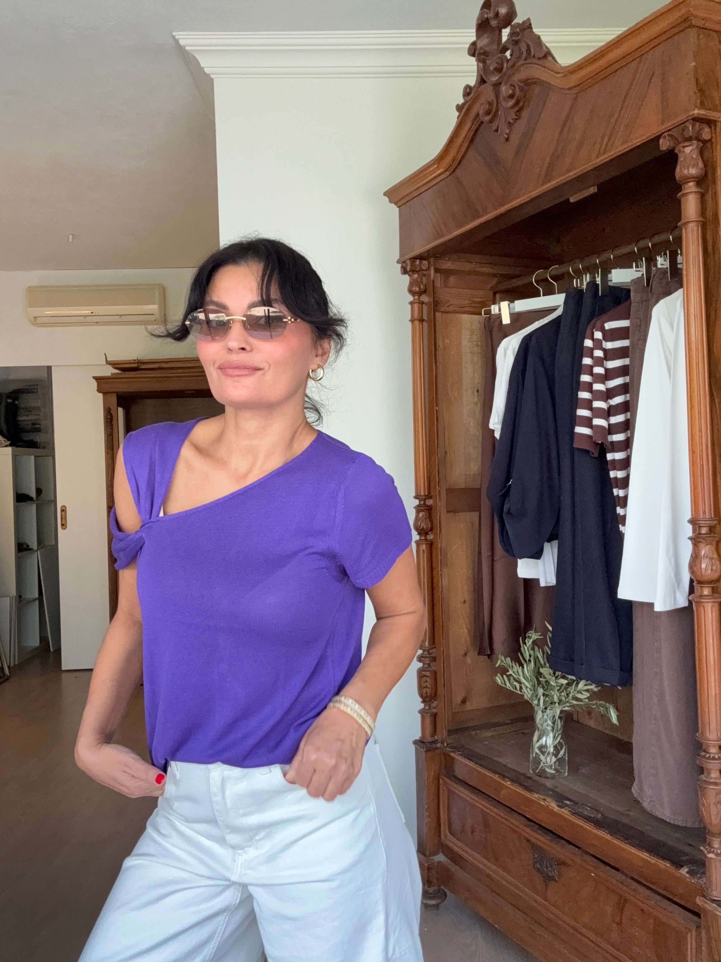 Omuz Detaylı Triko Mor