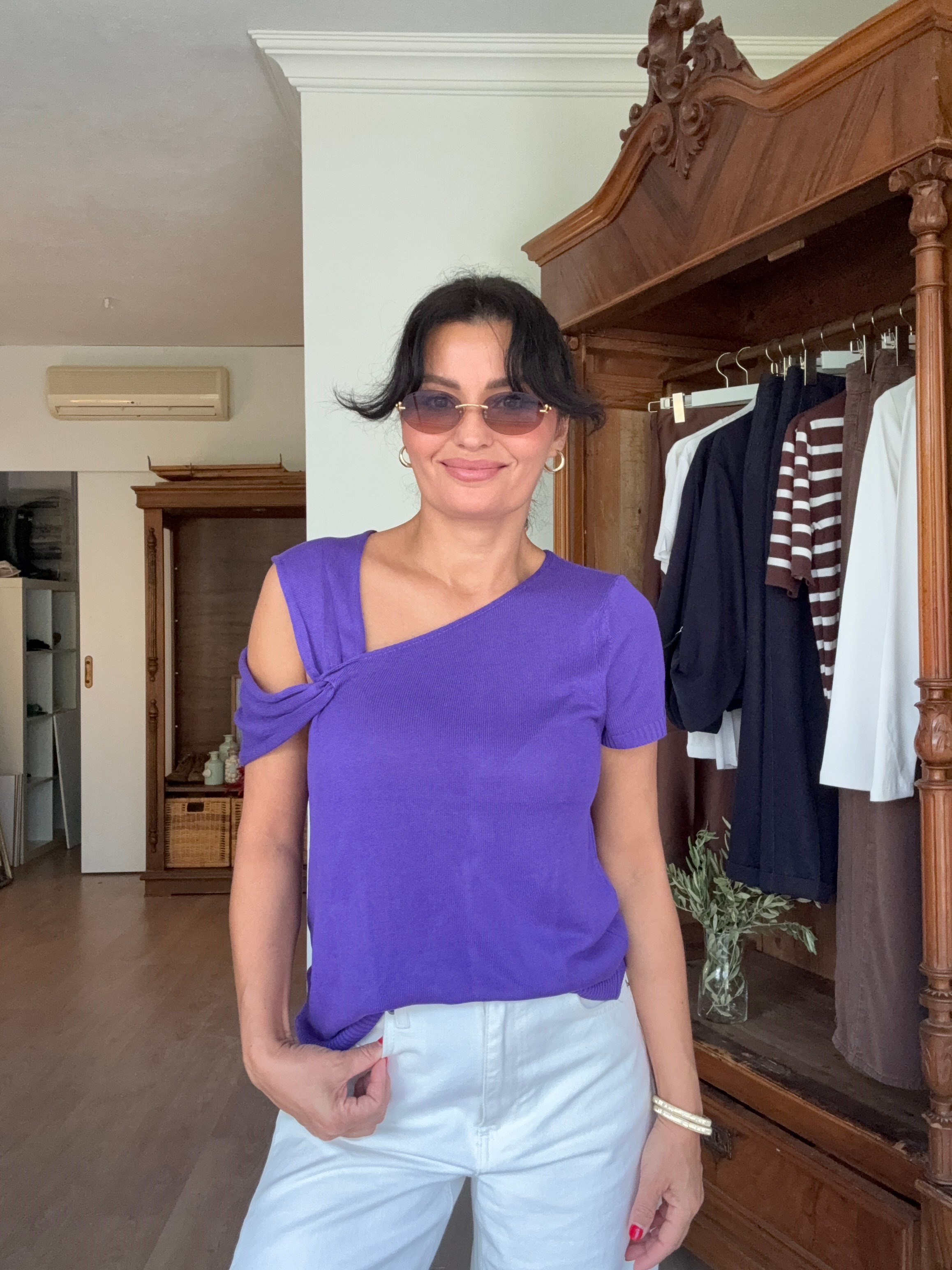Omuz Detaylı Triko Mor