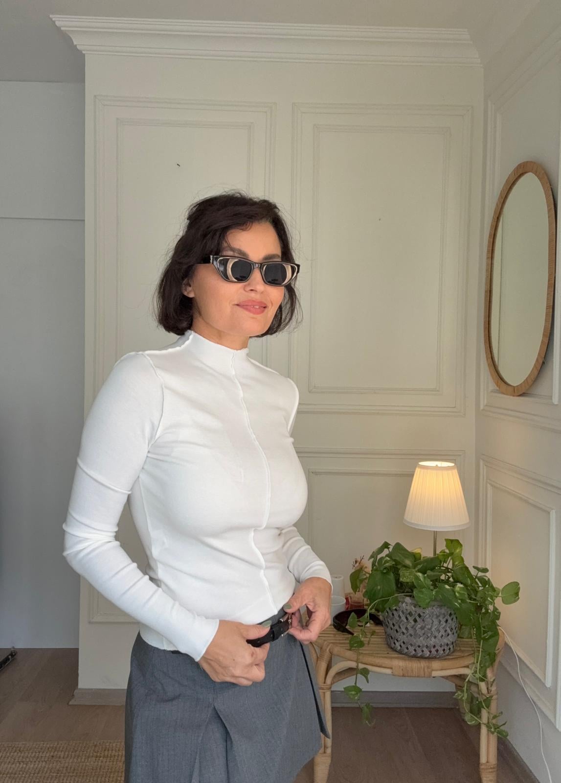 Ön Dikiş Detay Cotton Body Ekru