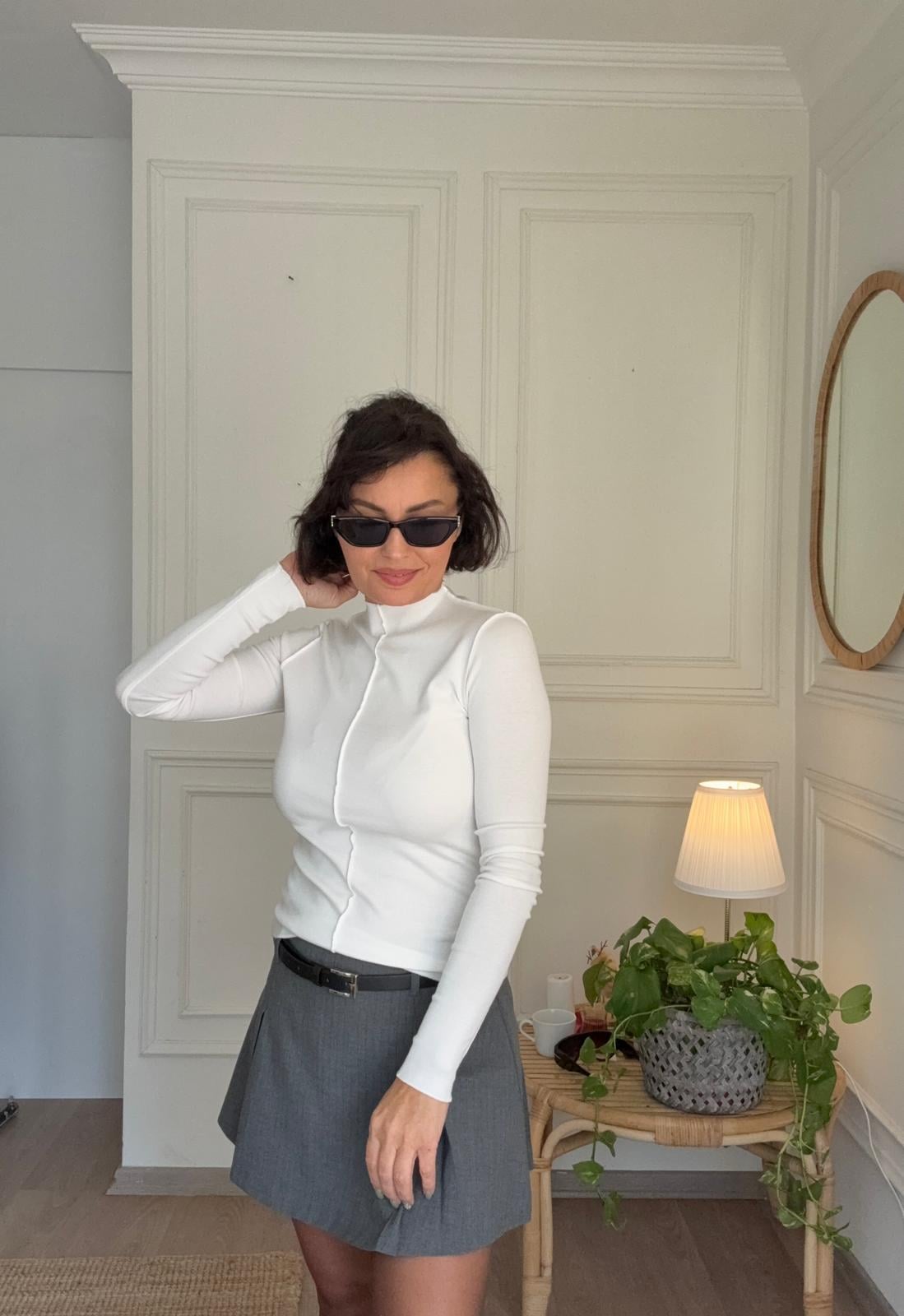 Ön Dikiş Detay Cotton Body Ekru