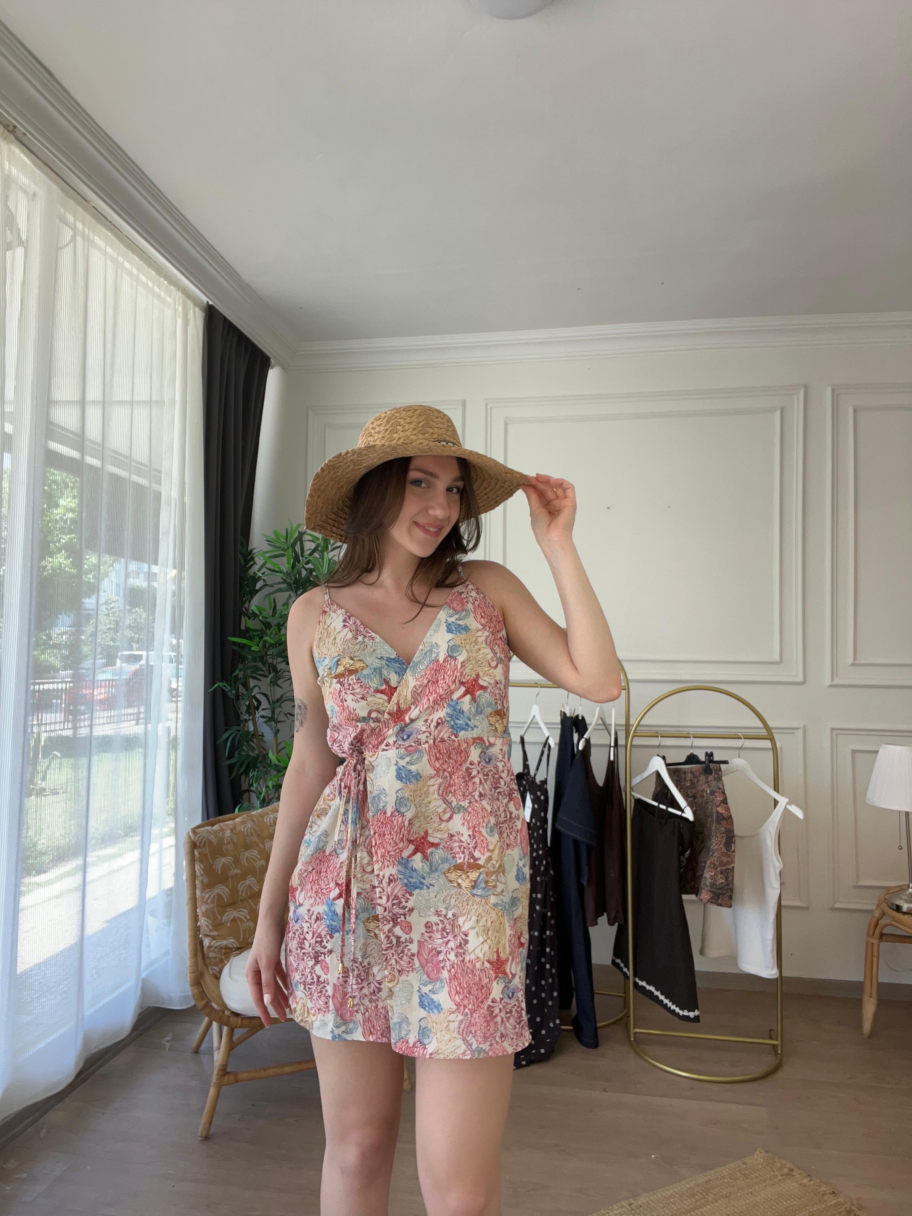 Önü Bağlanabilir Askılı Mini Elbise 