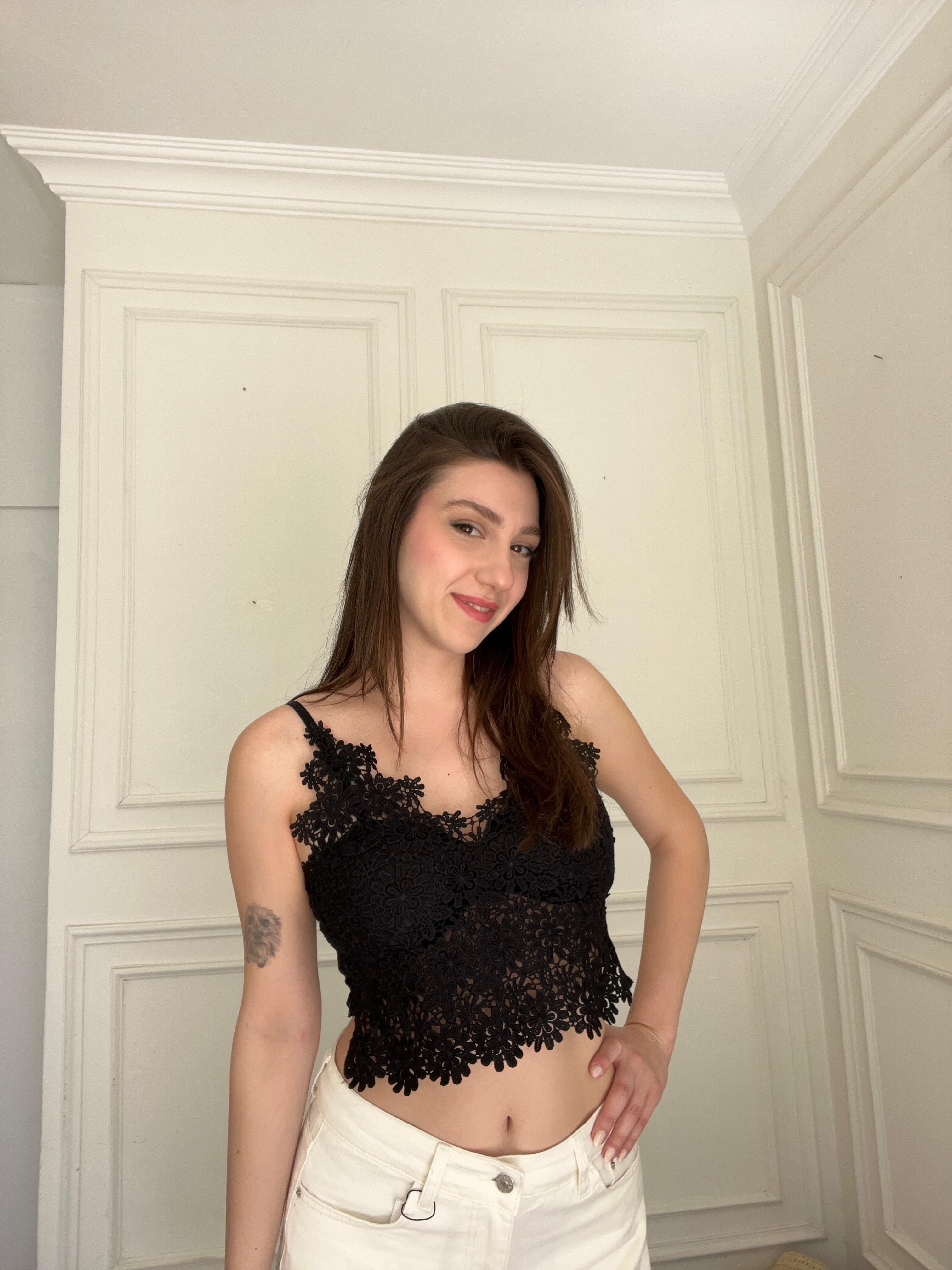 Önü Çiçekli Korse Siyah