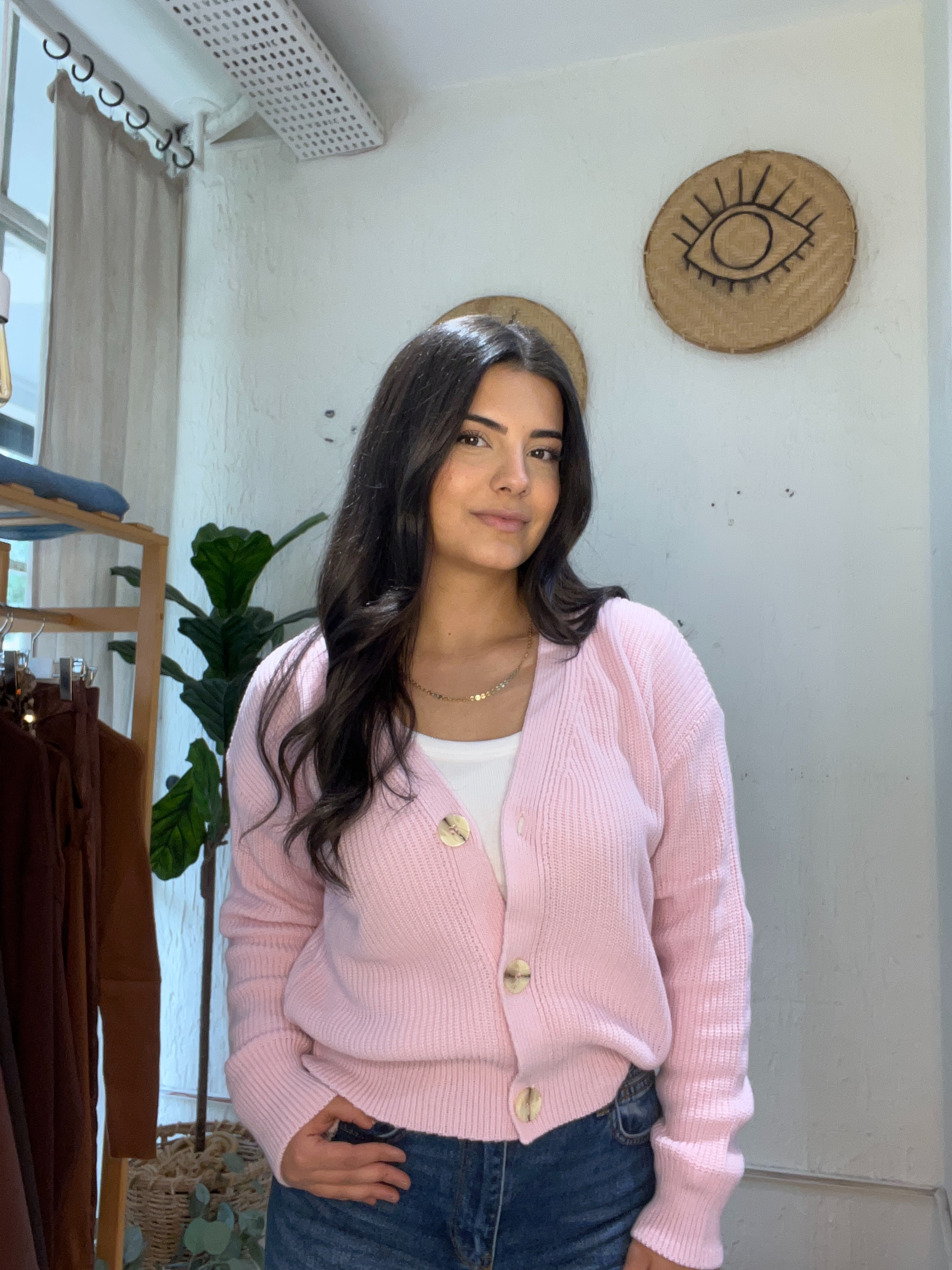 Önü Düğmeli Hırka Pembe
