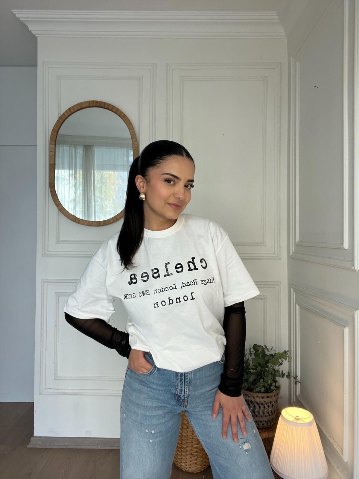 Oversize Chelsea Yazılı Tshirt Beyaz
