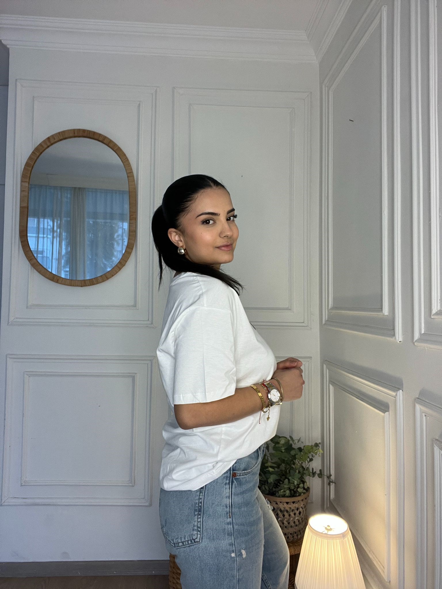 Oversize Minimal Yazılı Tshirt Beyaz