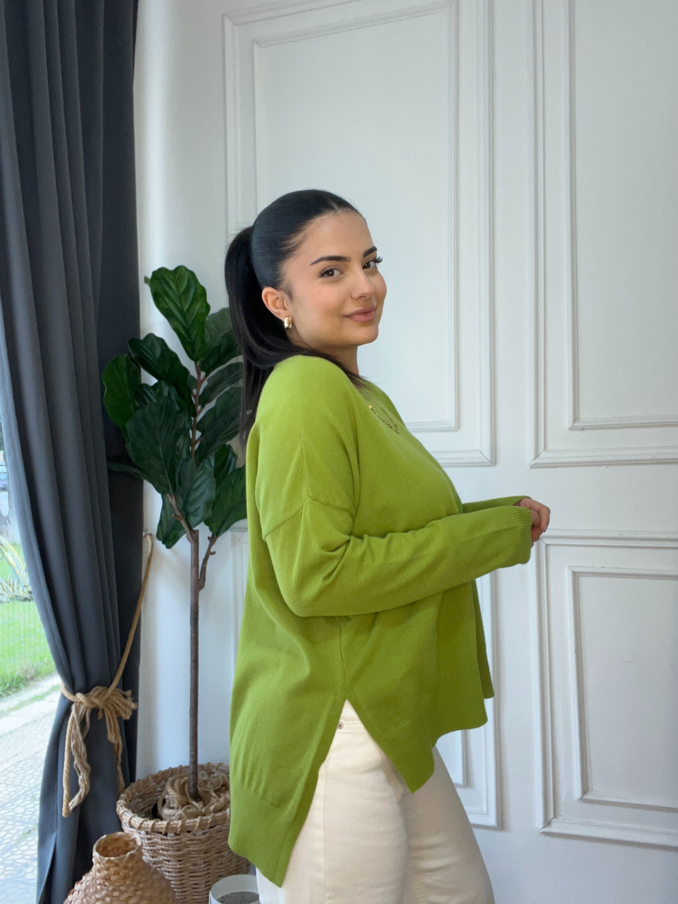 Oversize Triko Kazak Yeşil