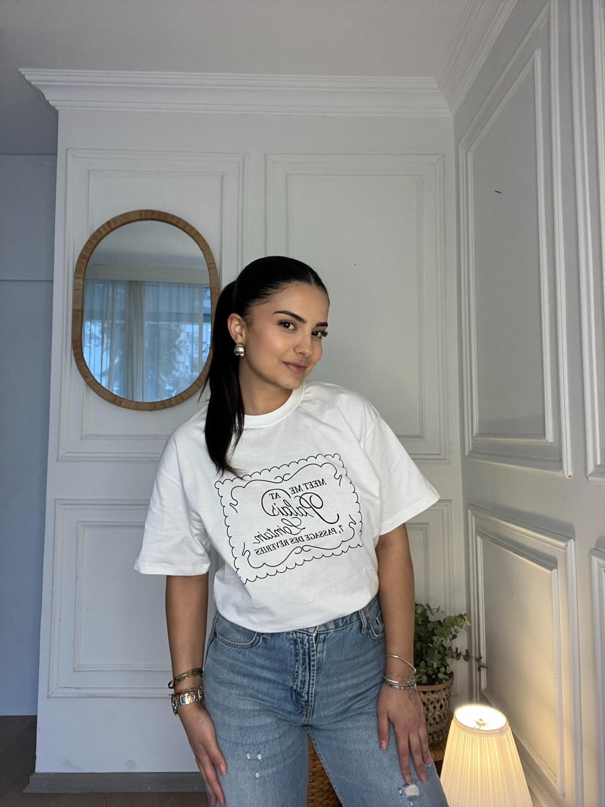 Oversize Yazılı Tshirt Beyaz