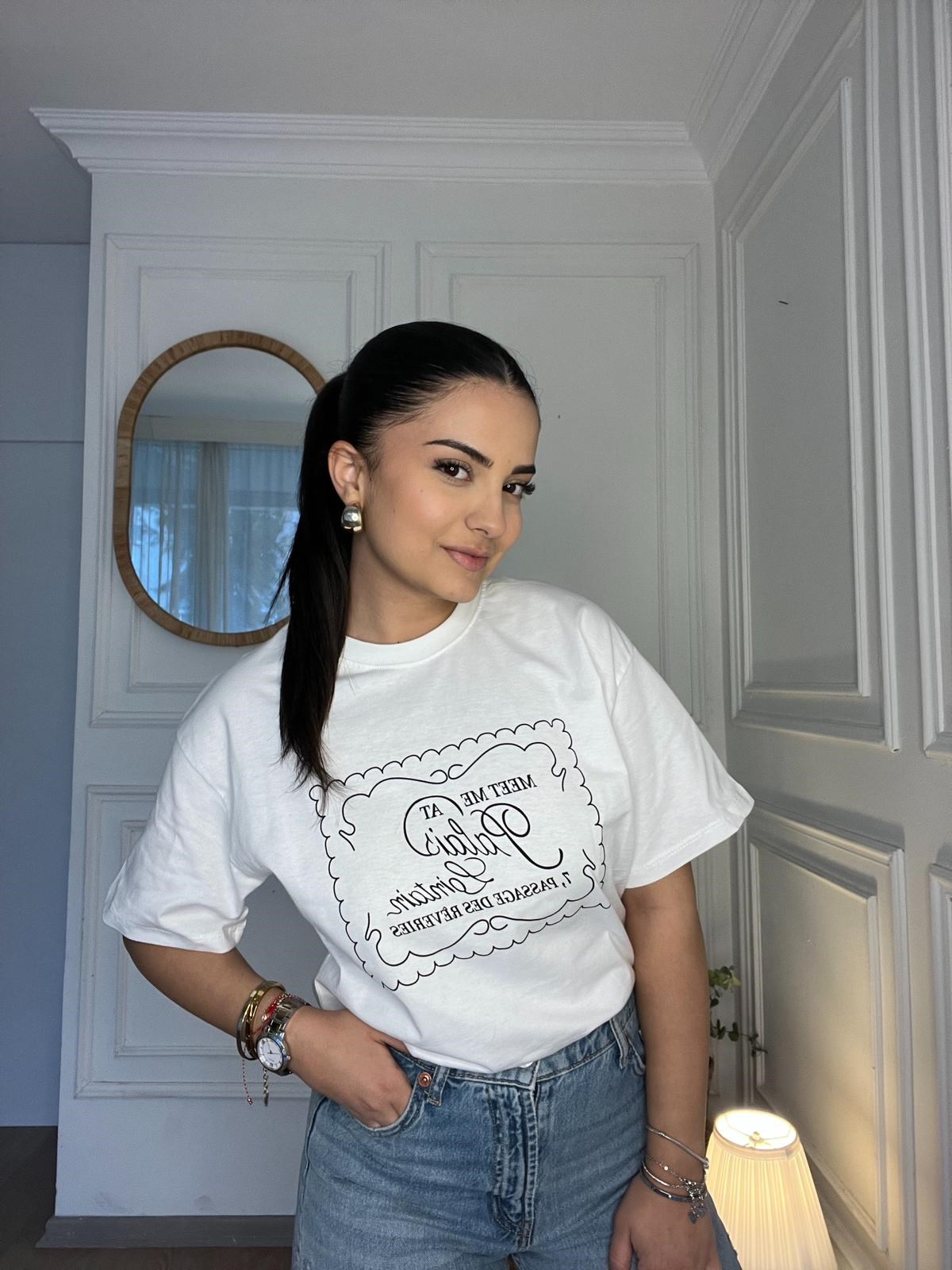 Oversize Yazılı Tshirt Beyaz