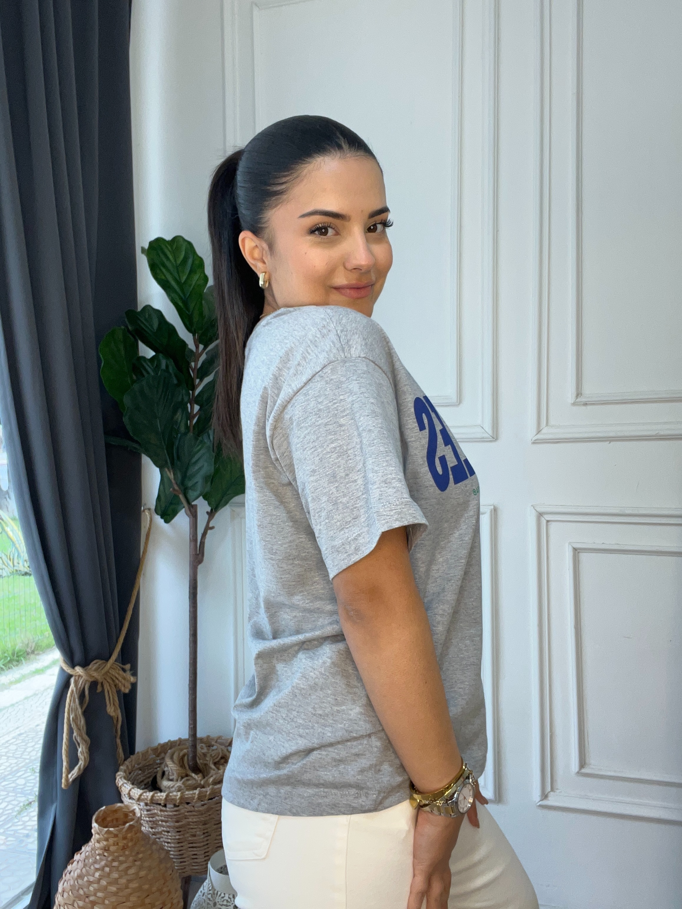 Oversize YazılıTshirt Gri 