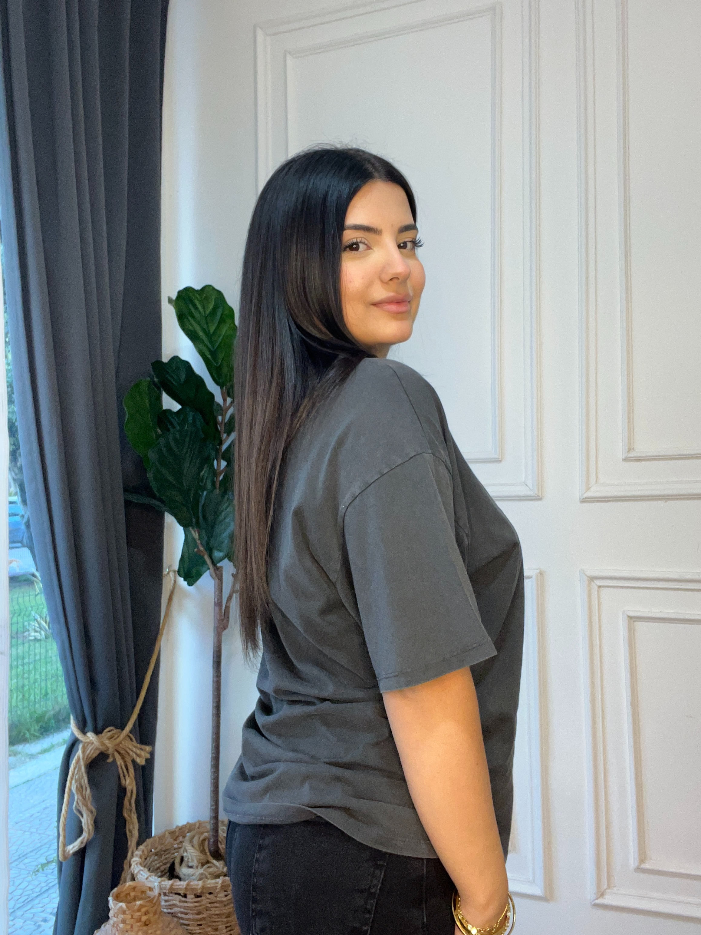Oversize YazılıTshirt Gri