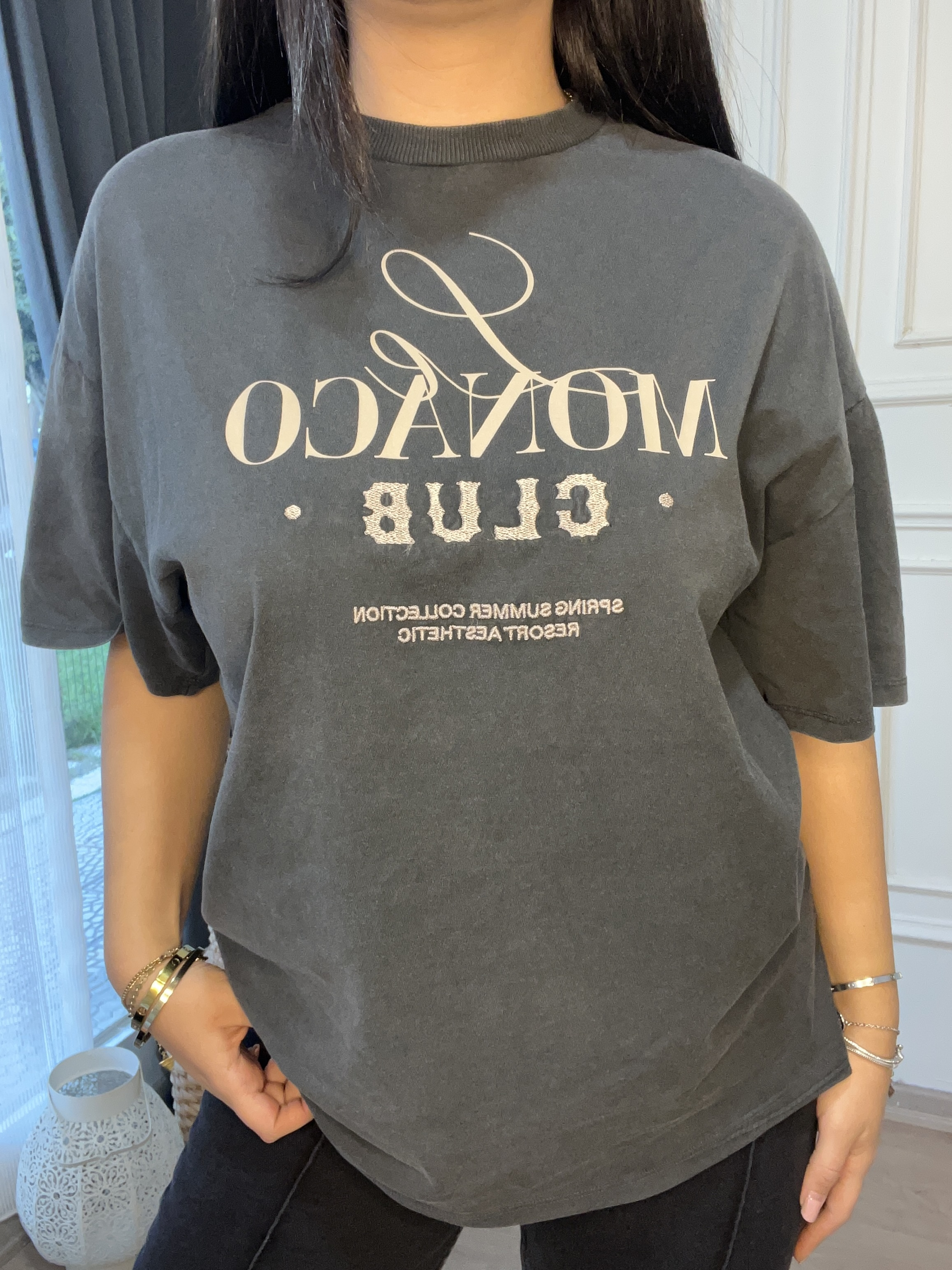 Oversize YazılıTshirt Gri