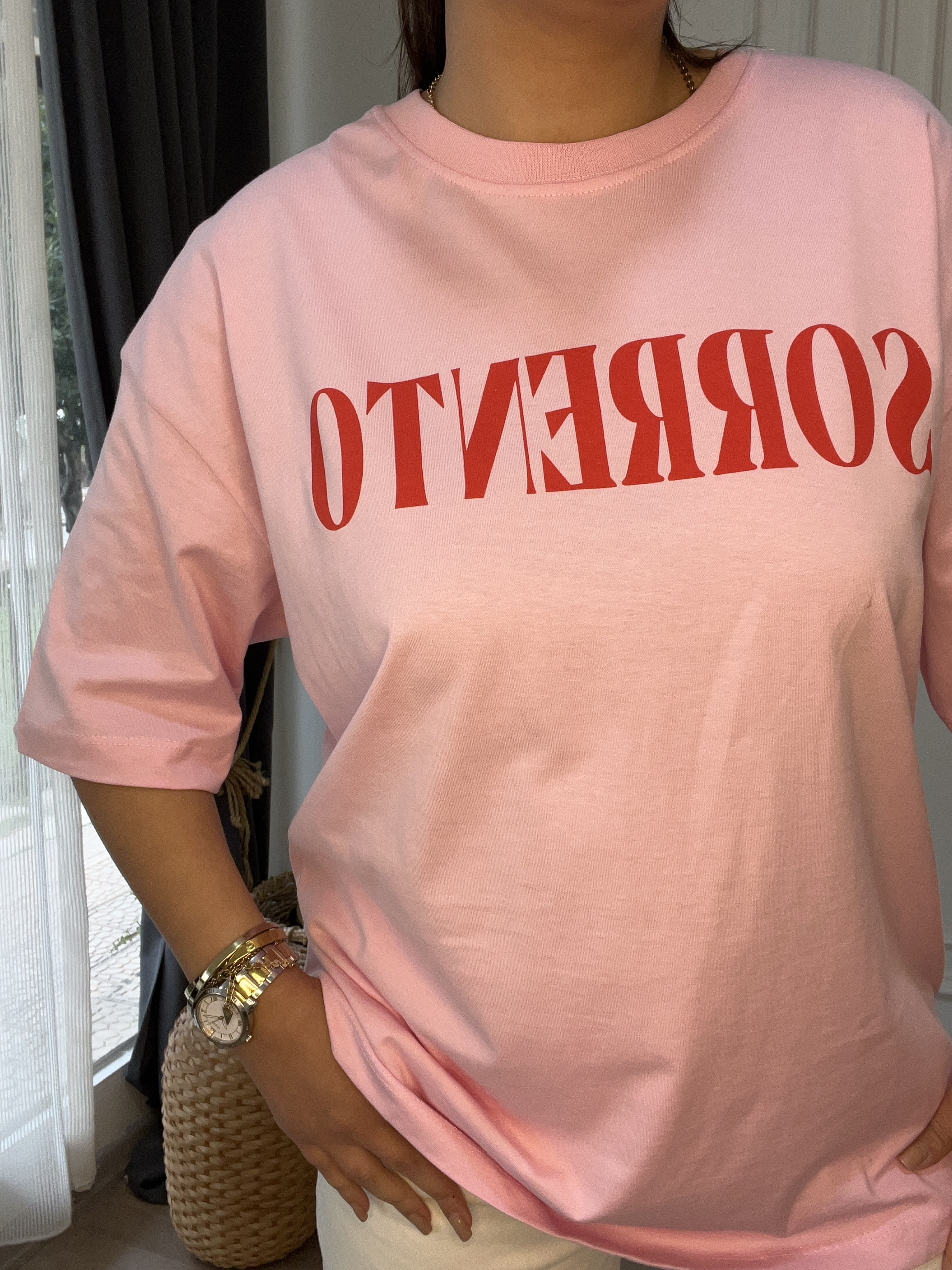 Oversize YazılıTshirt Pembe
