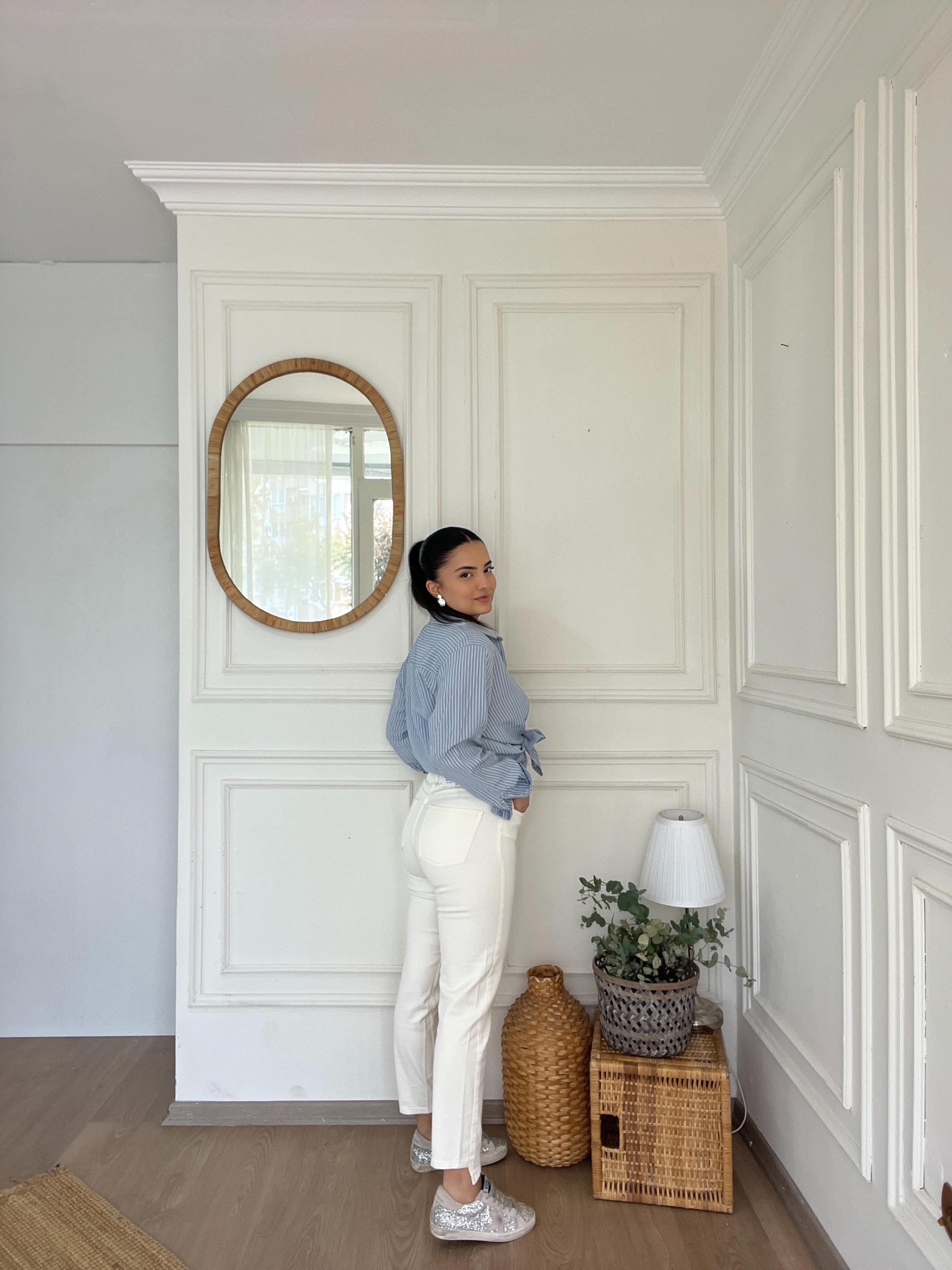 Paça Detaylı Mom Jean Beyaz