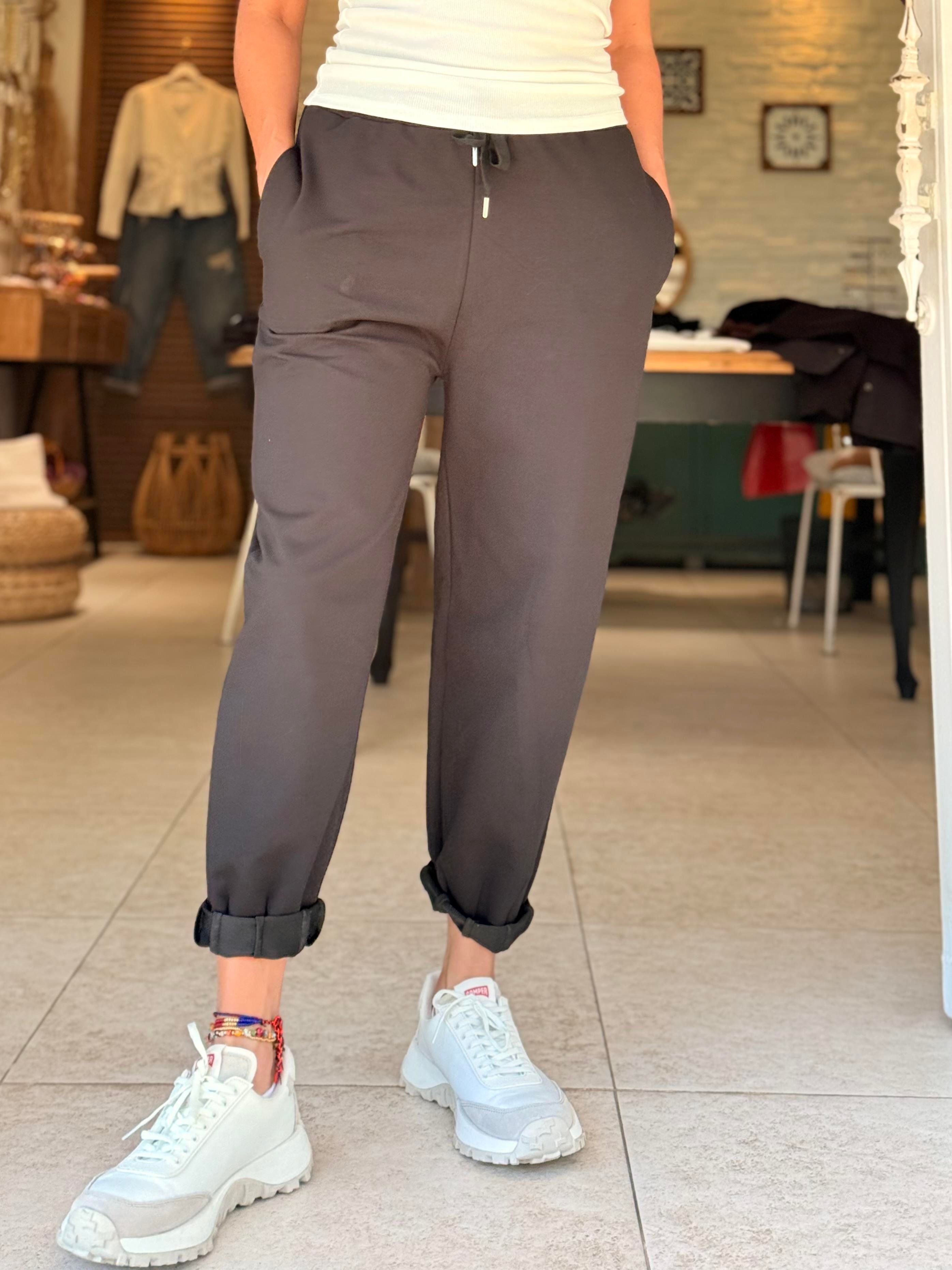 Paça Pensli Beli Lastikli Pantolon Siyah