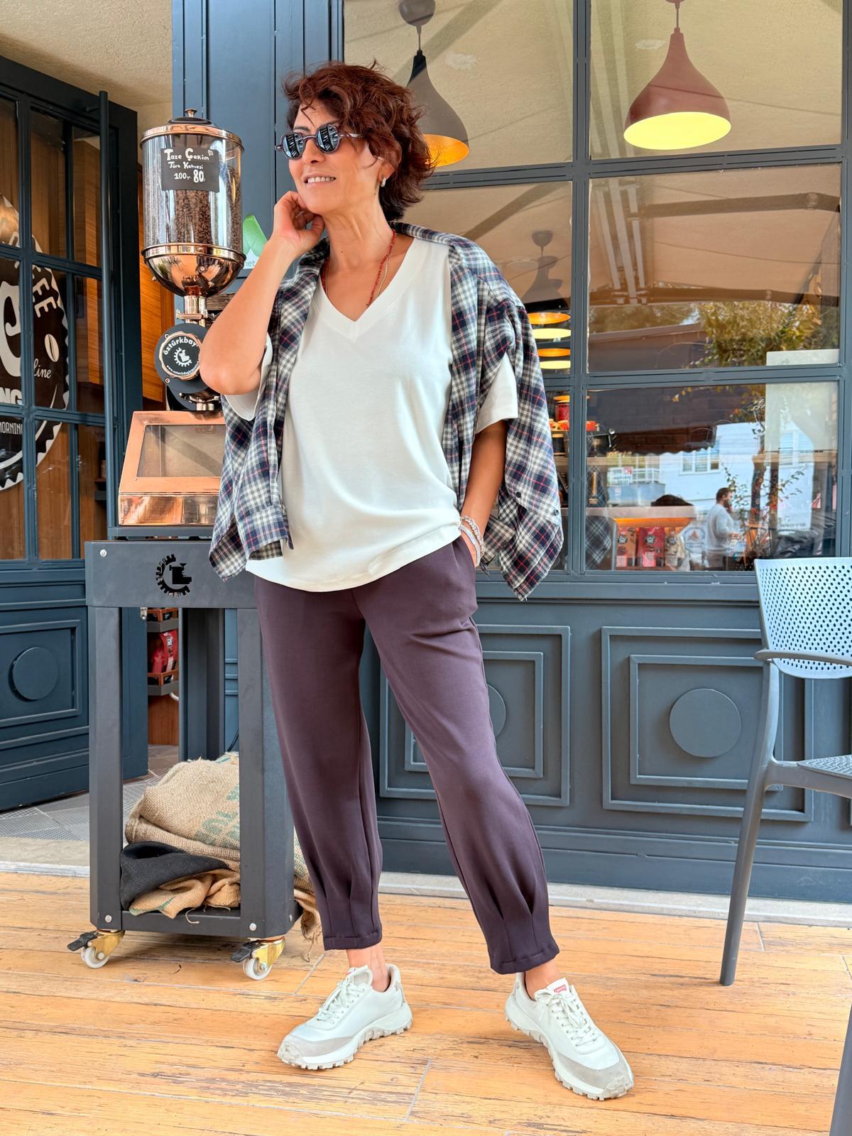 Paça Pensli Modal Pantolon Mürdüm kahve