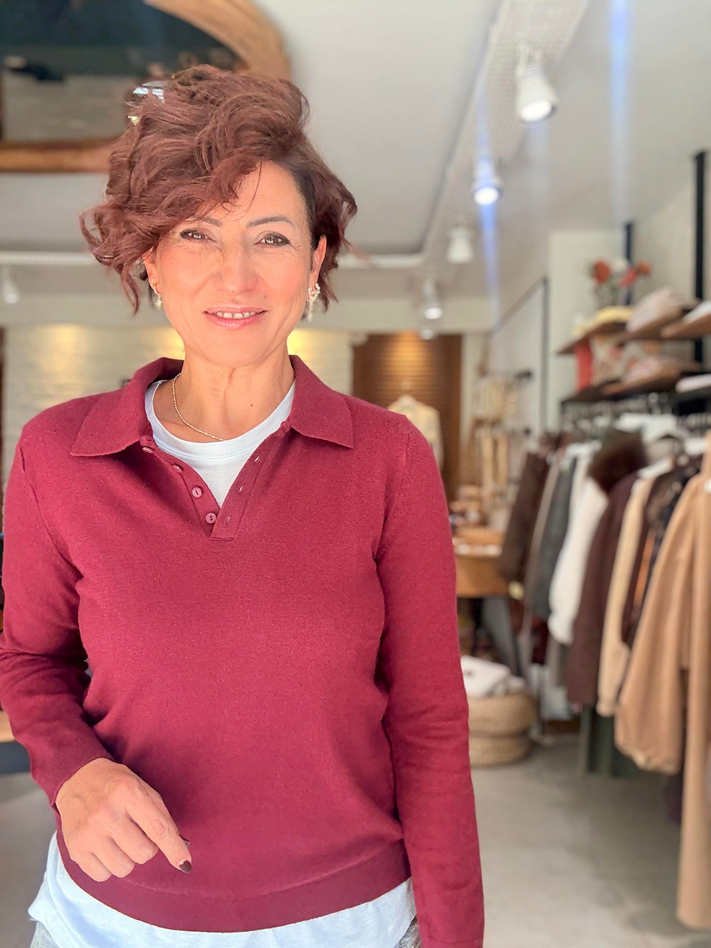 Polo Yaka Düğmeli Triko Bordo