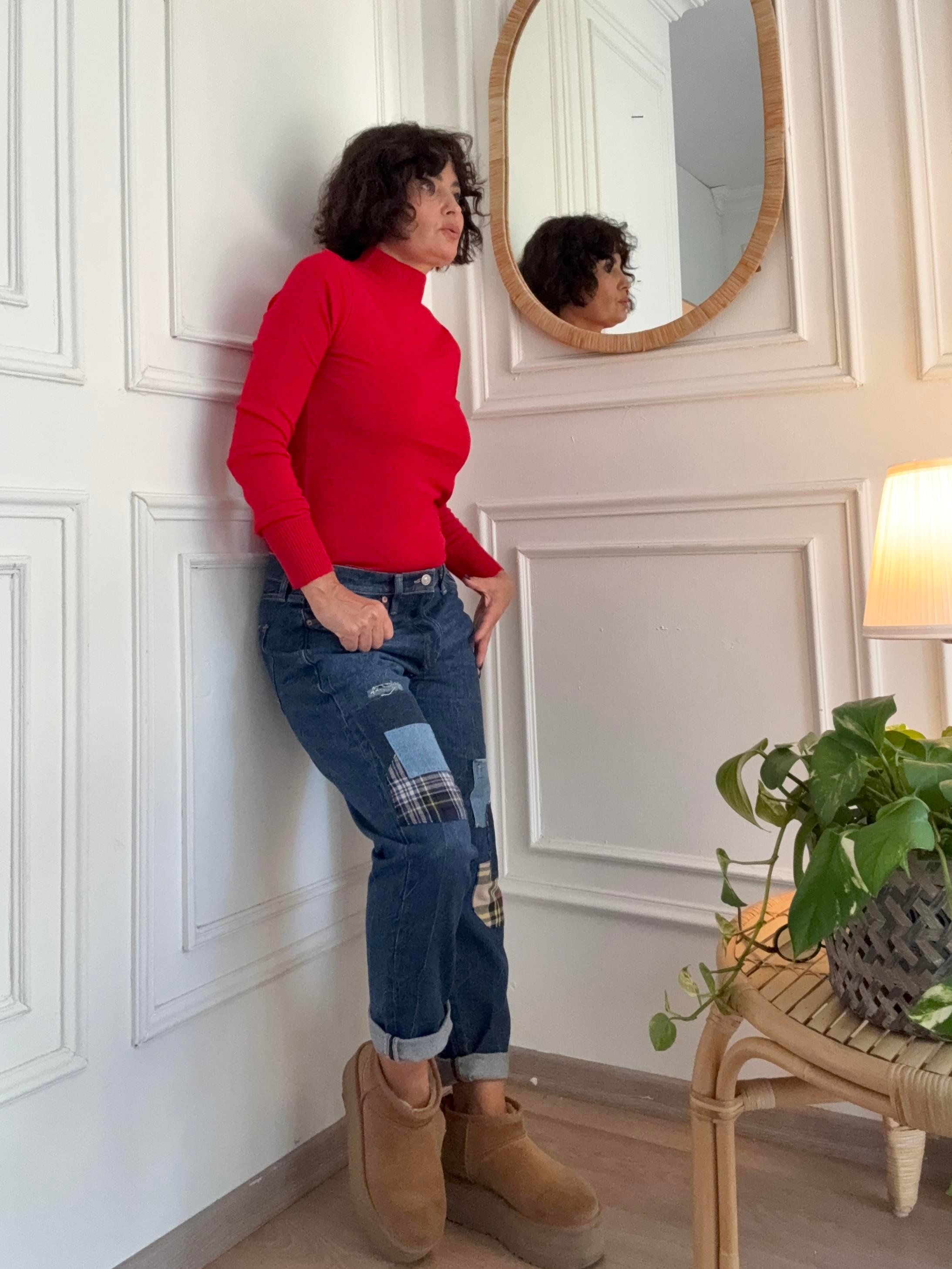 POLORL Patchwork Boyfriend Jean Pantolon