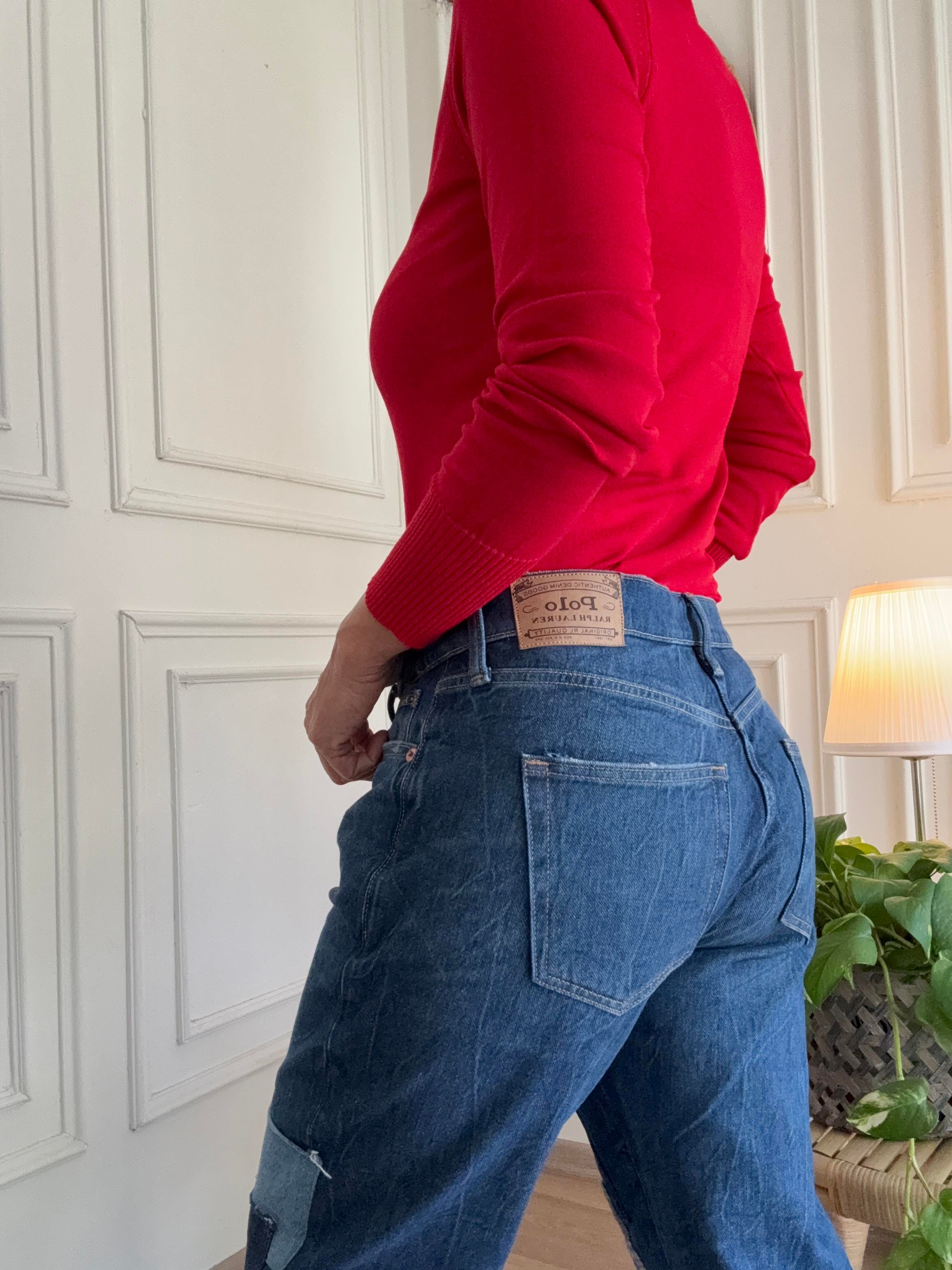 POLORL Patchwork Boyfriend Jean Pantolon