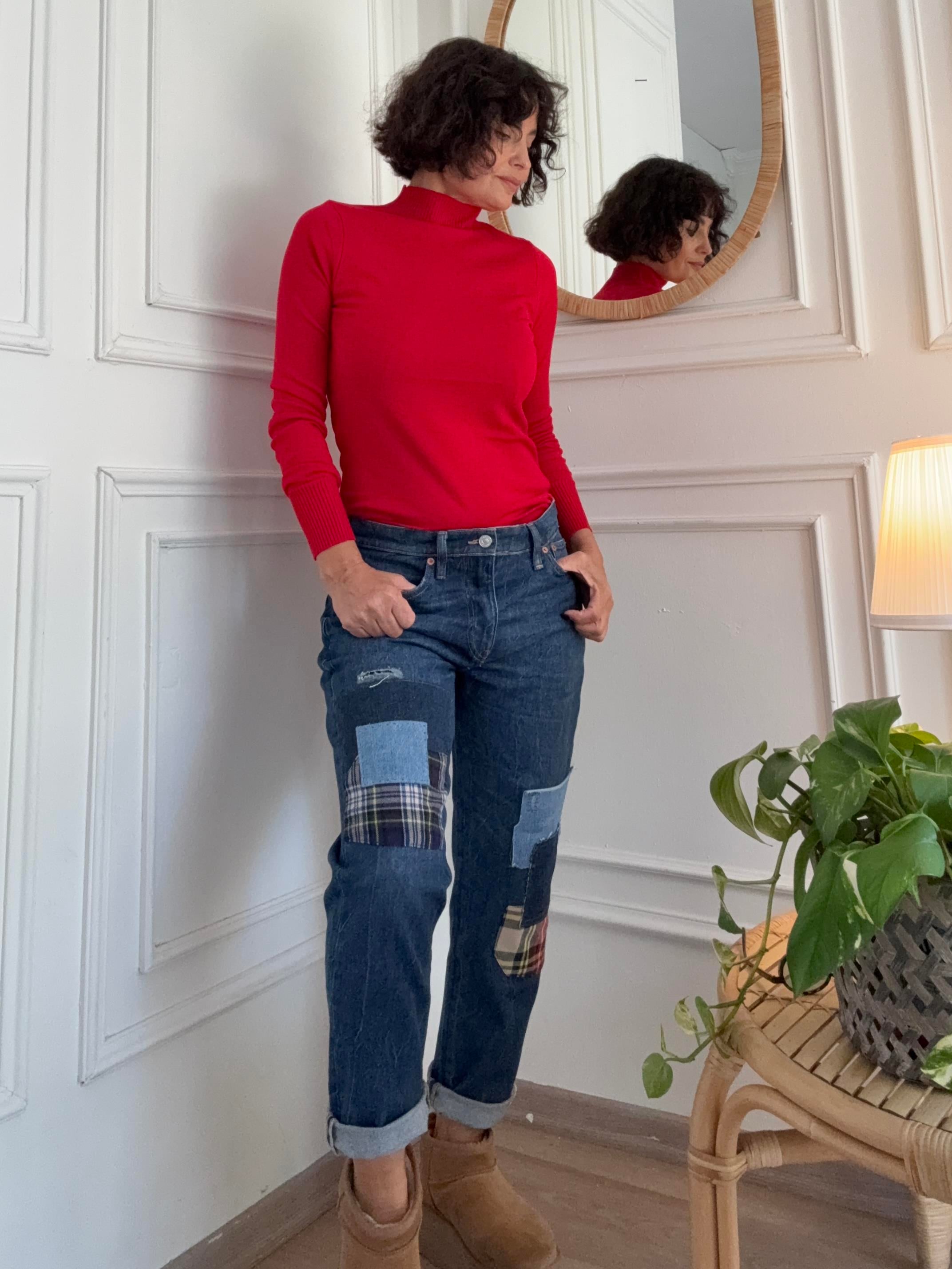POLORL Patchwork Boyfriend Jean Pantolon