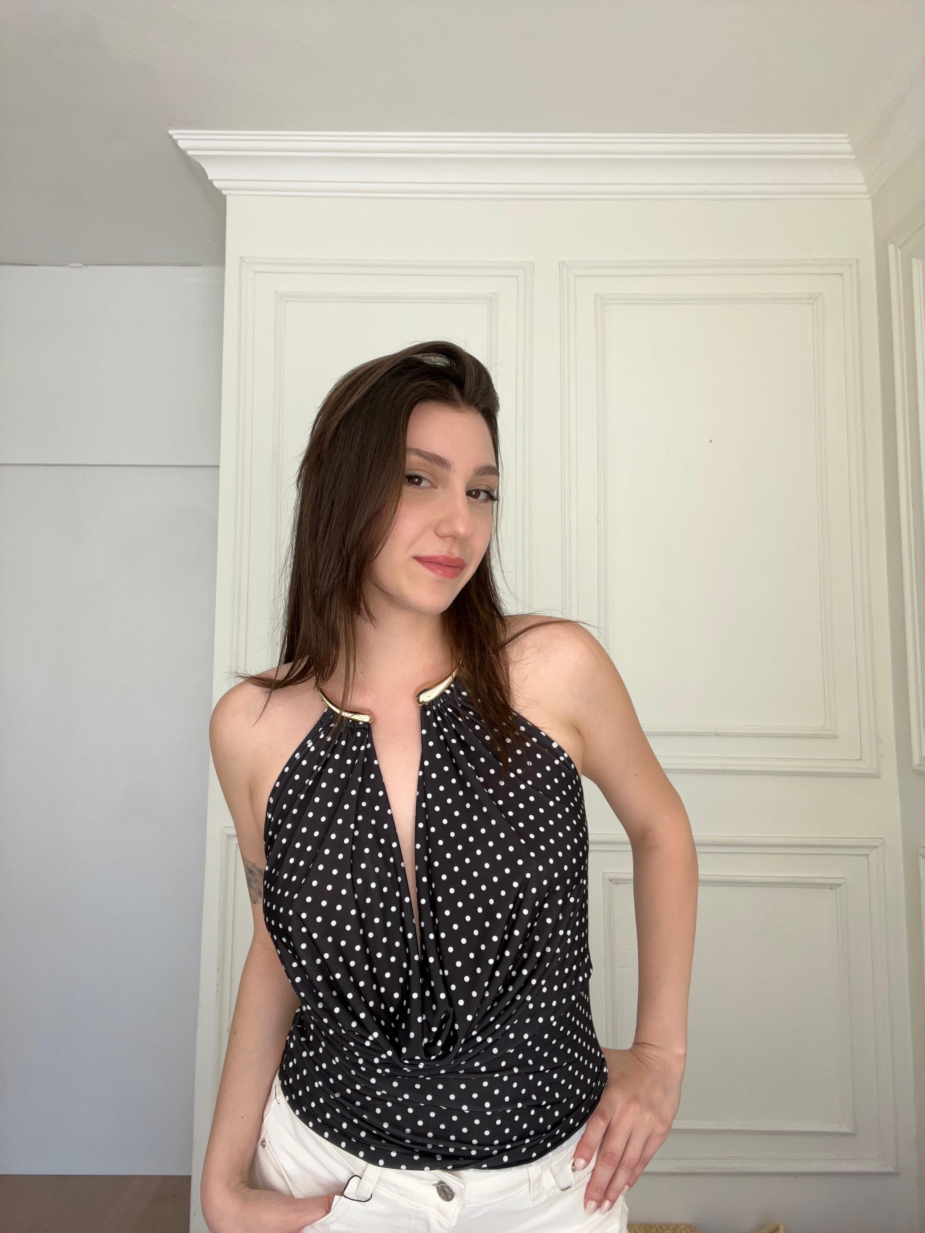 Puantiyeli Bluz Siyah