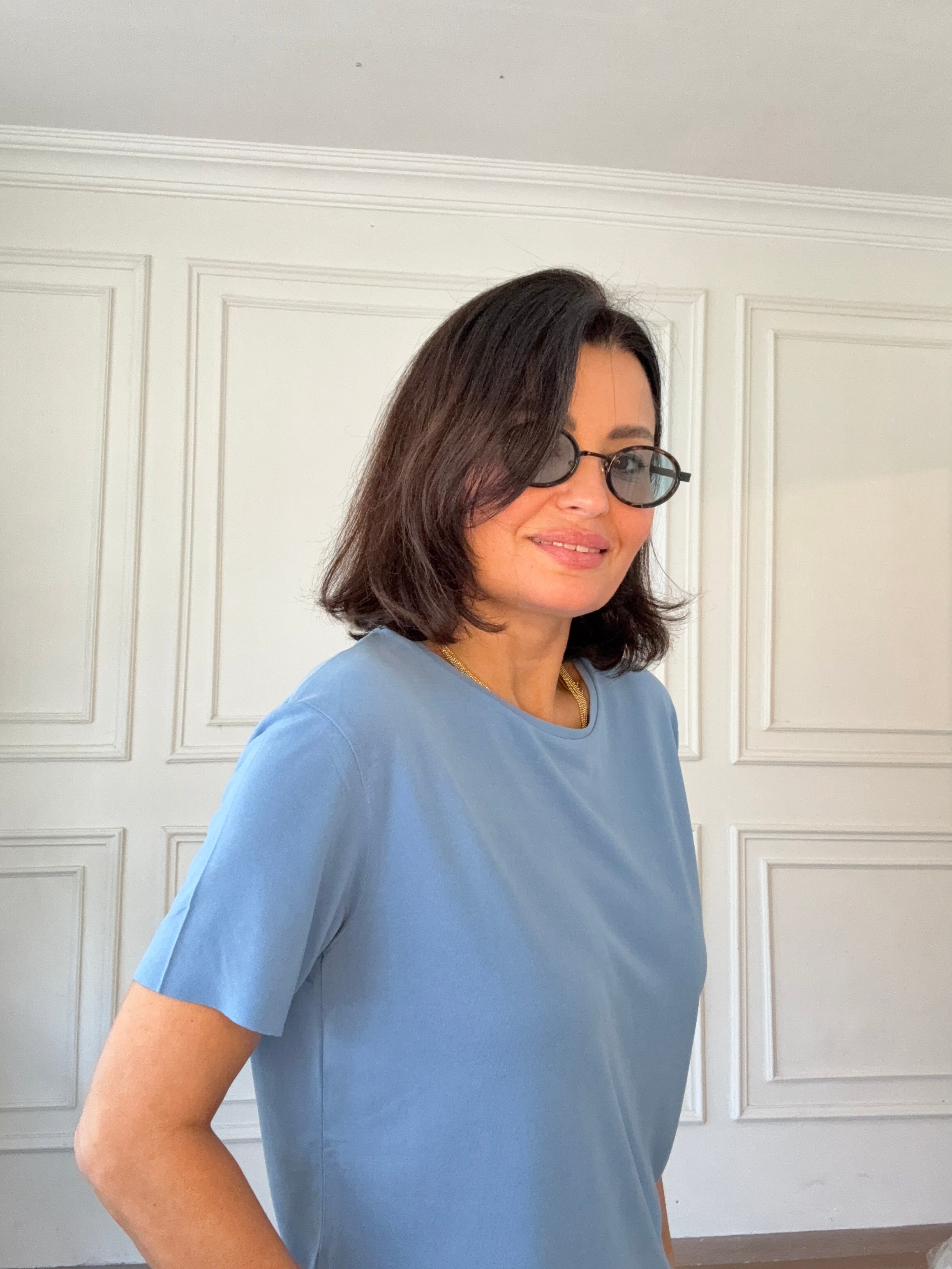Sıfır Yaka Modal Basıc Tshırs Mavi