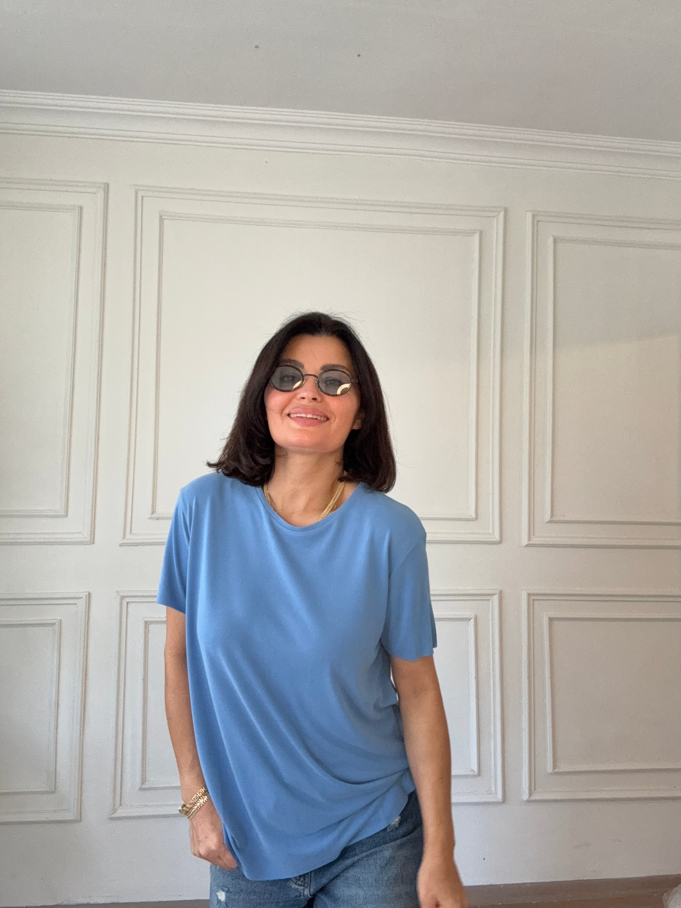 Sıfır Yaka Modal Basıc Tshırs Mavi
