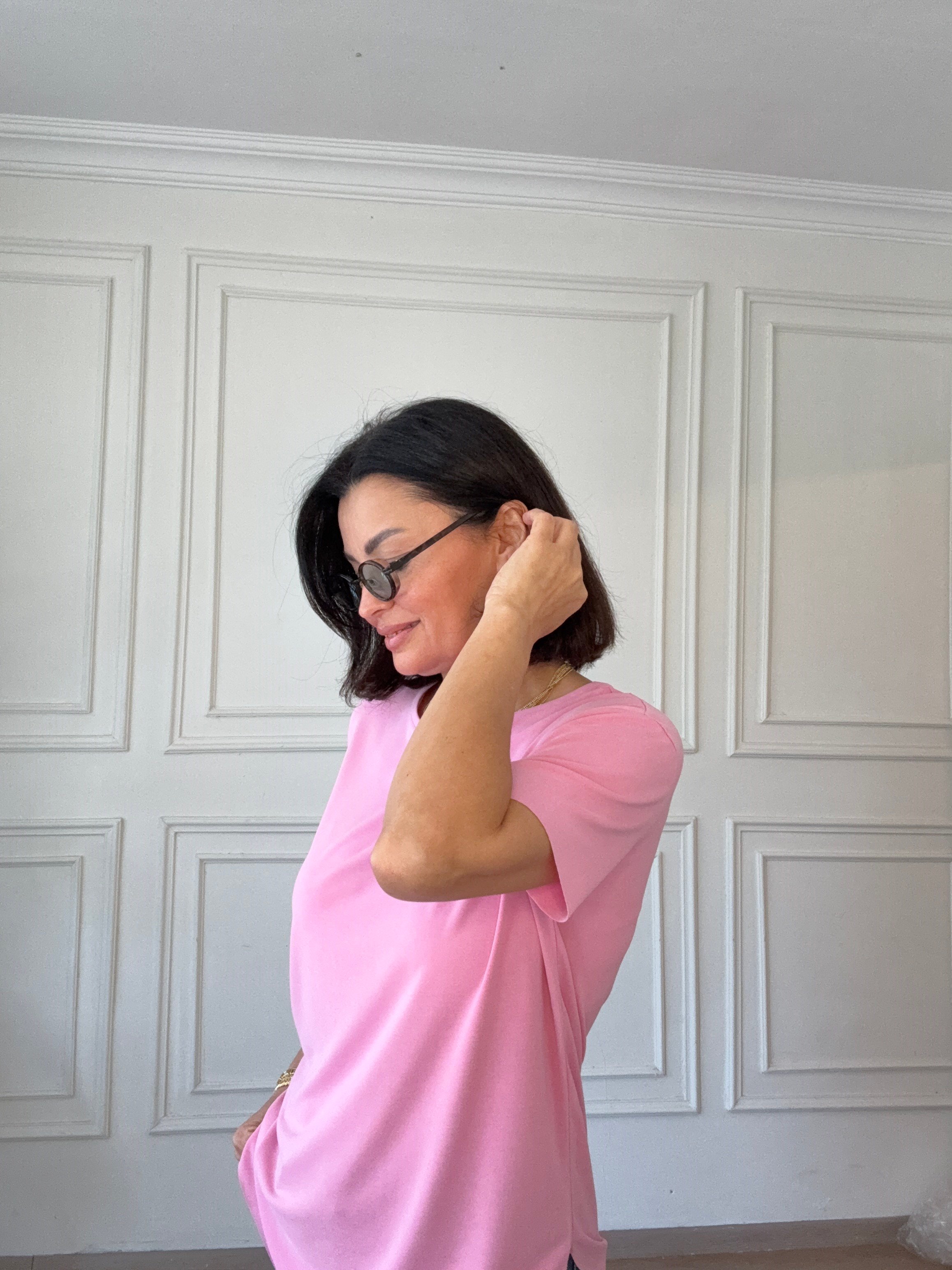 Sıfır Yaka Modal Basıc Tshırs Pembe