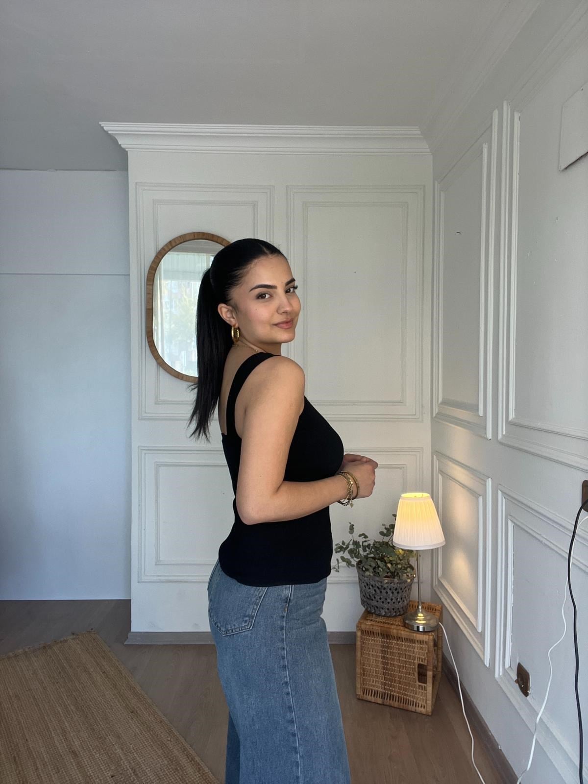Sırt Detaylı Triko Bluz Siyah