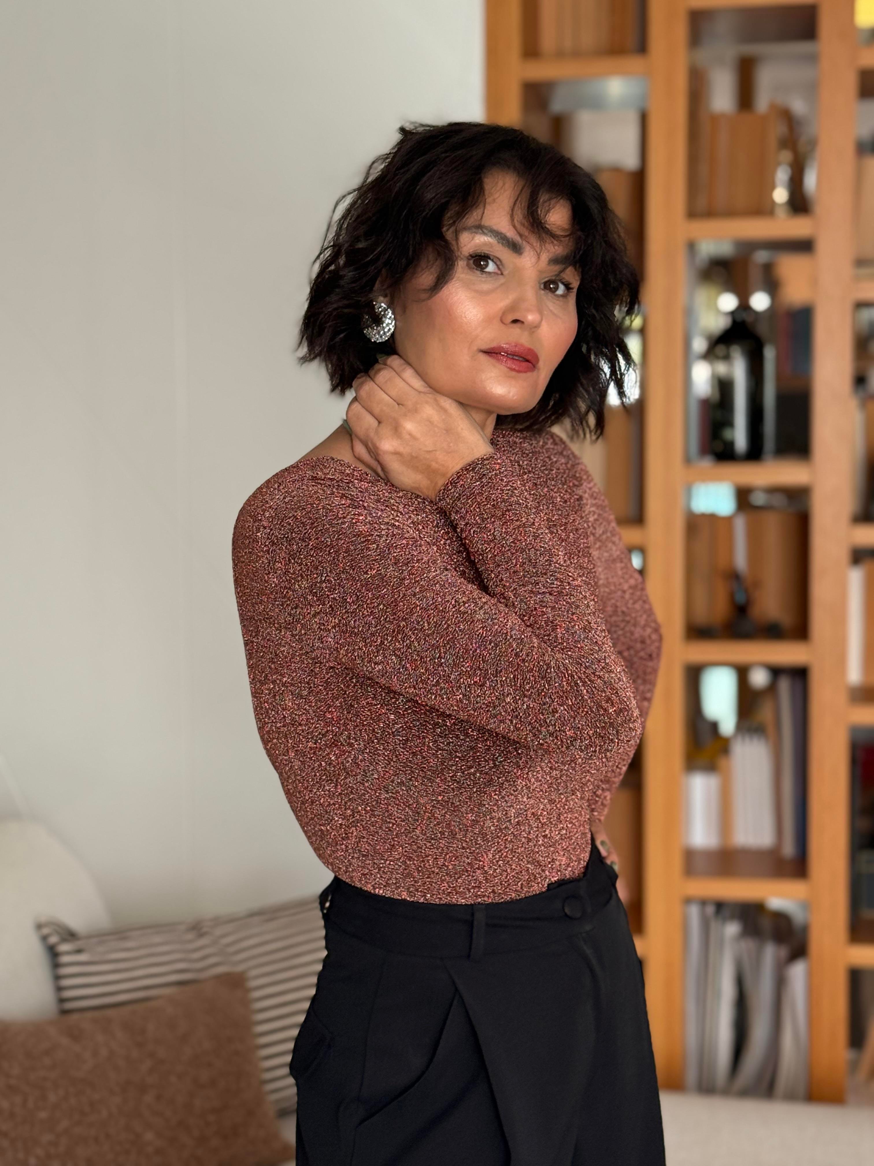 Sırtı Açık Simli Body Suit 