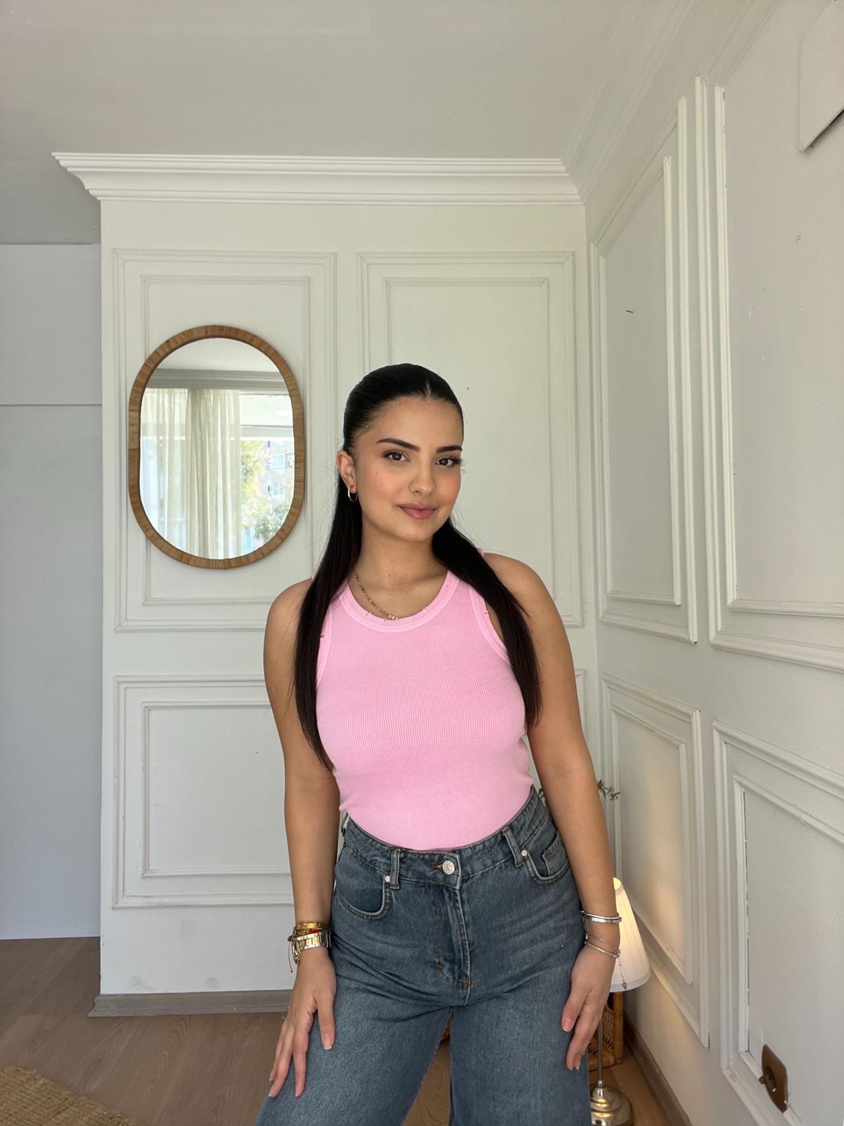 Taşlanmış Atlet Pembe