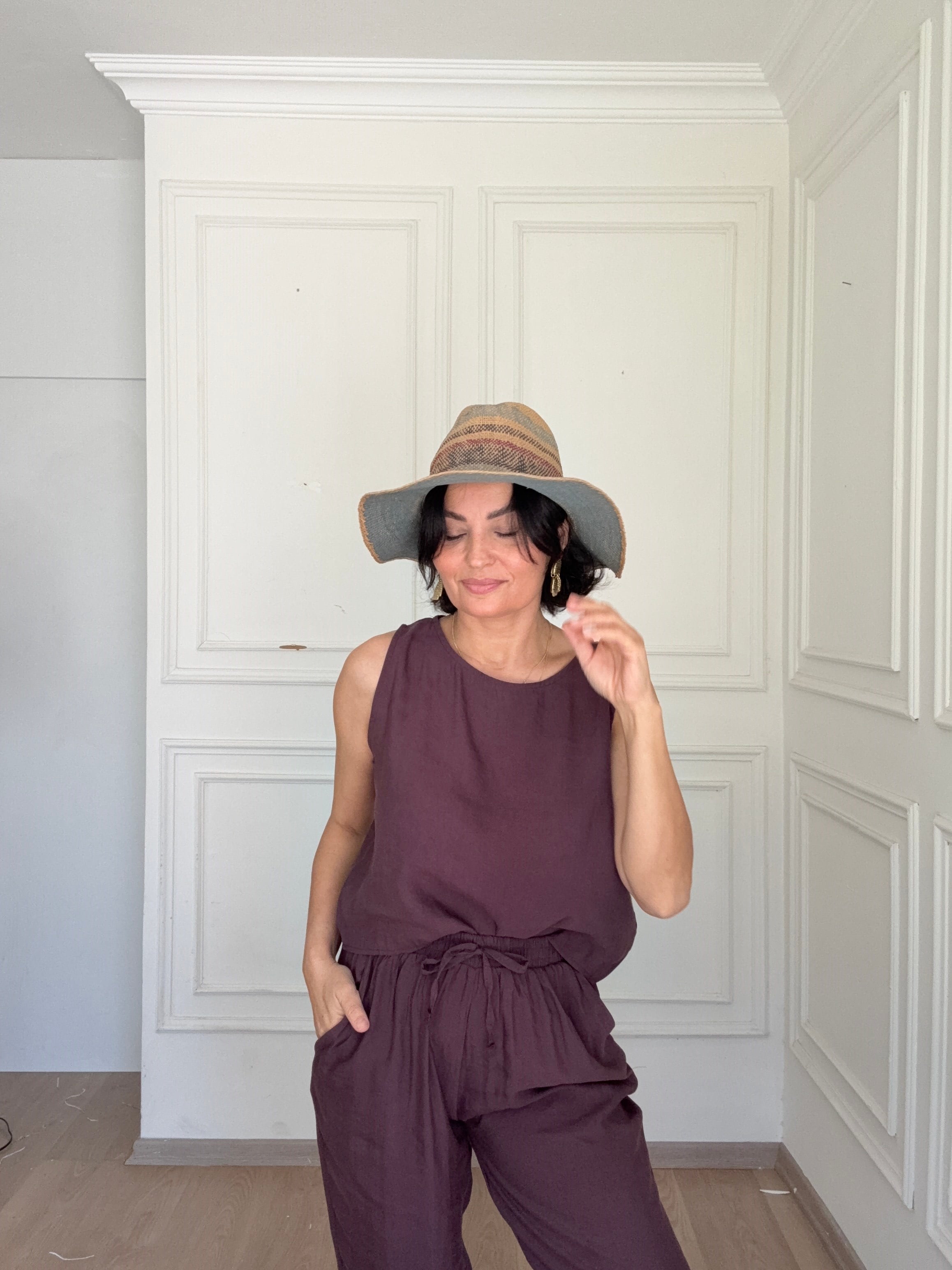 Tencel ikili takım mürdüm