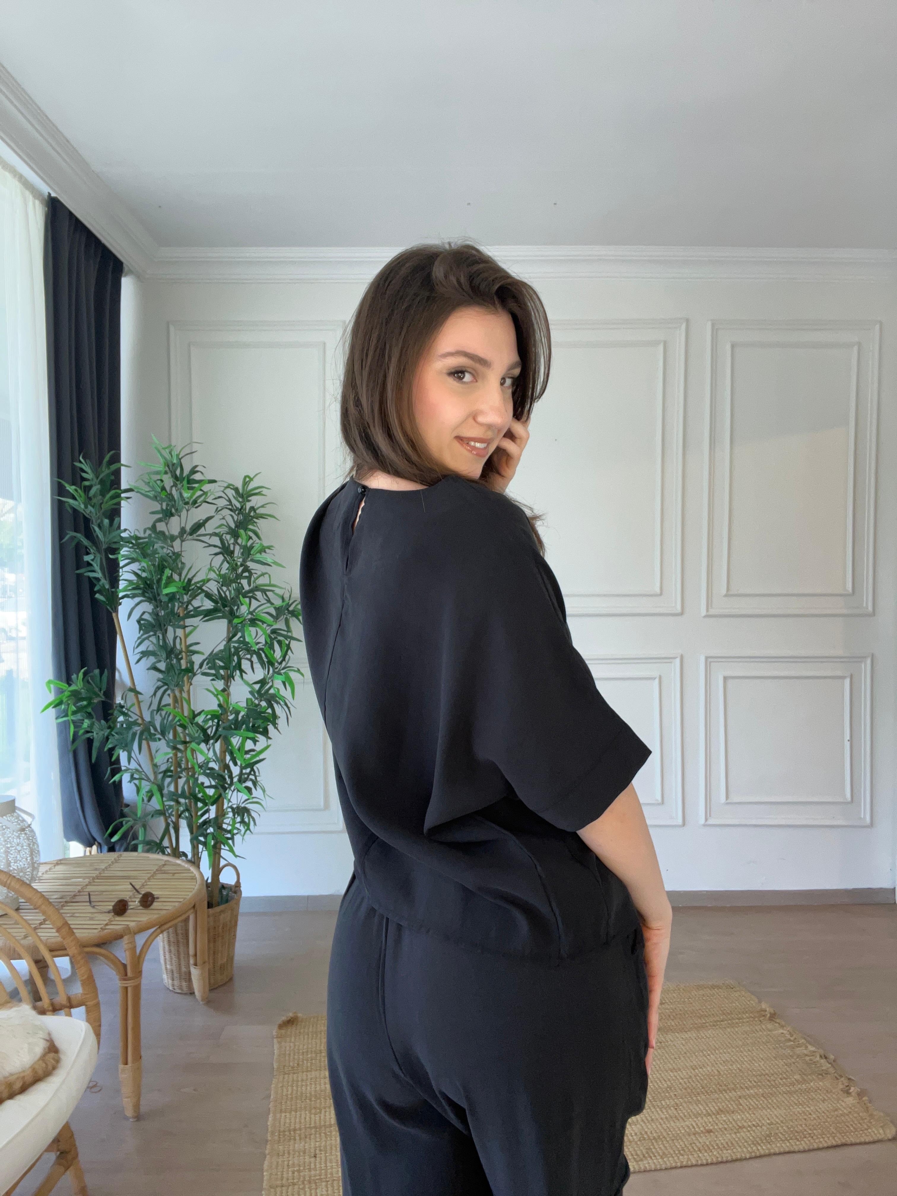 Tencel Kumaş Beli Lastikli İkili Takım