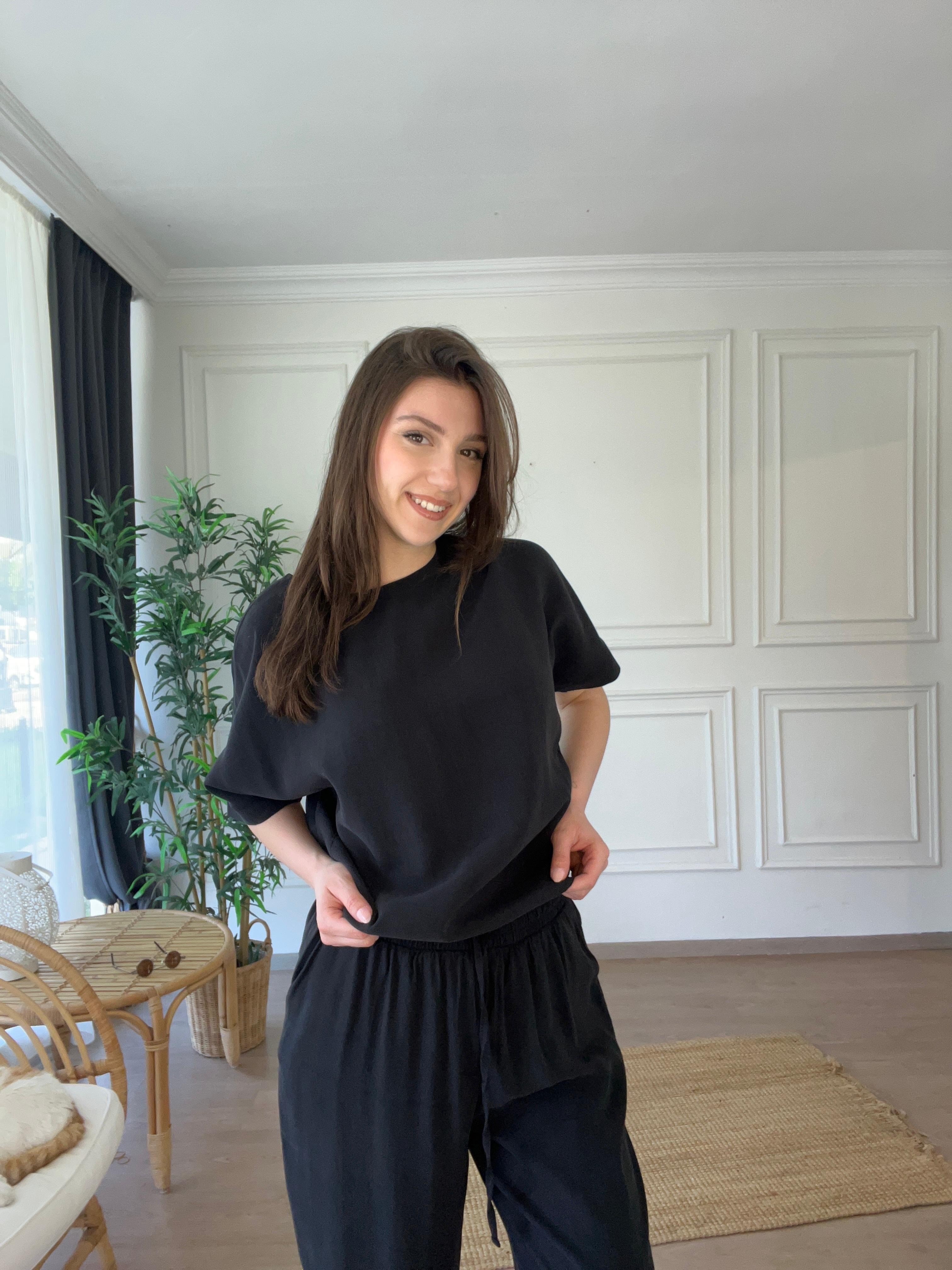 Tencel Kumaş Beli Lastikli İkili Takım