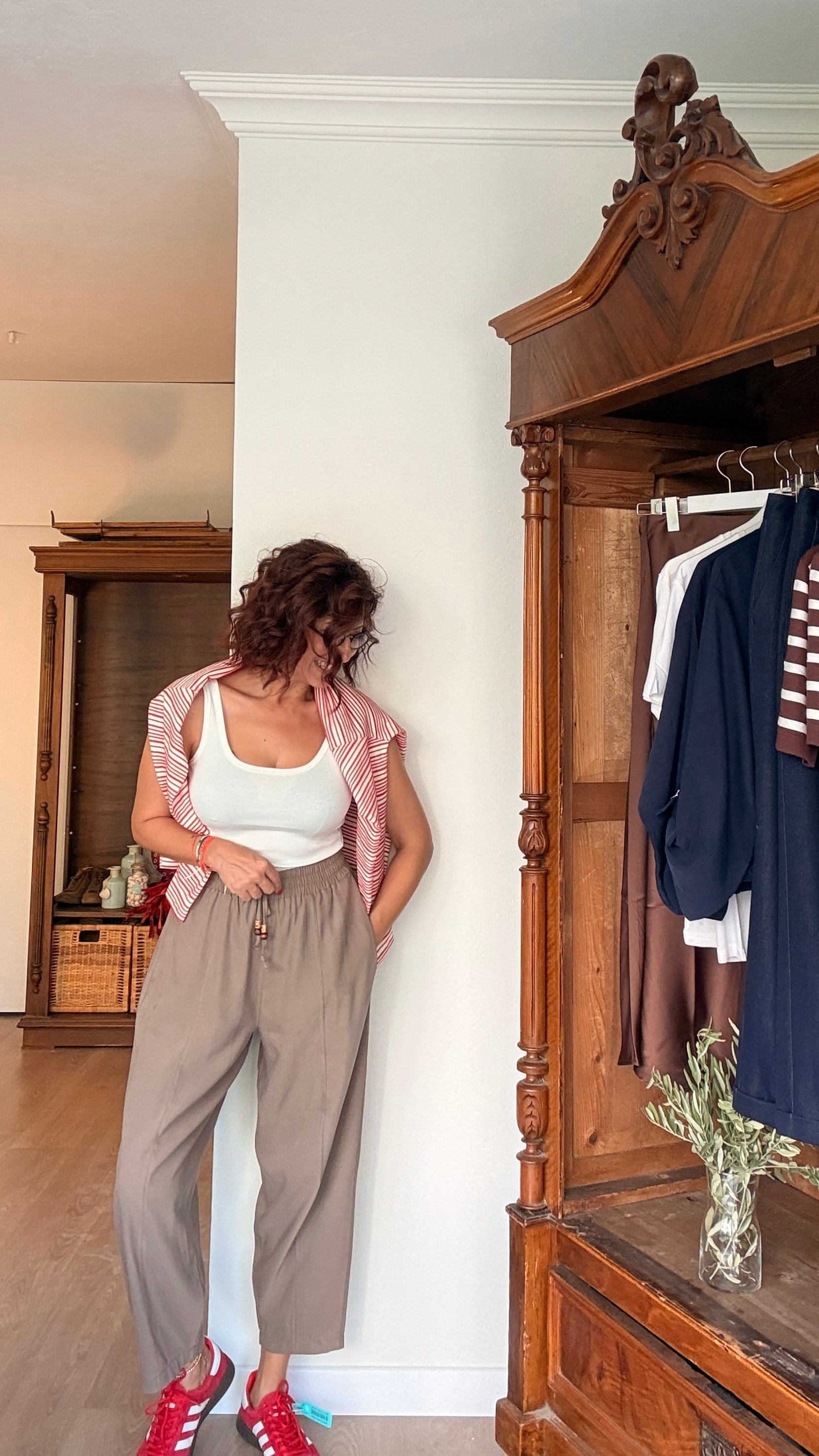 Tensel Kumaş Bağcıklı Havuç Kesim Pantolon Vizon