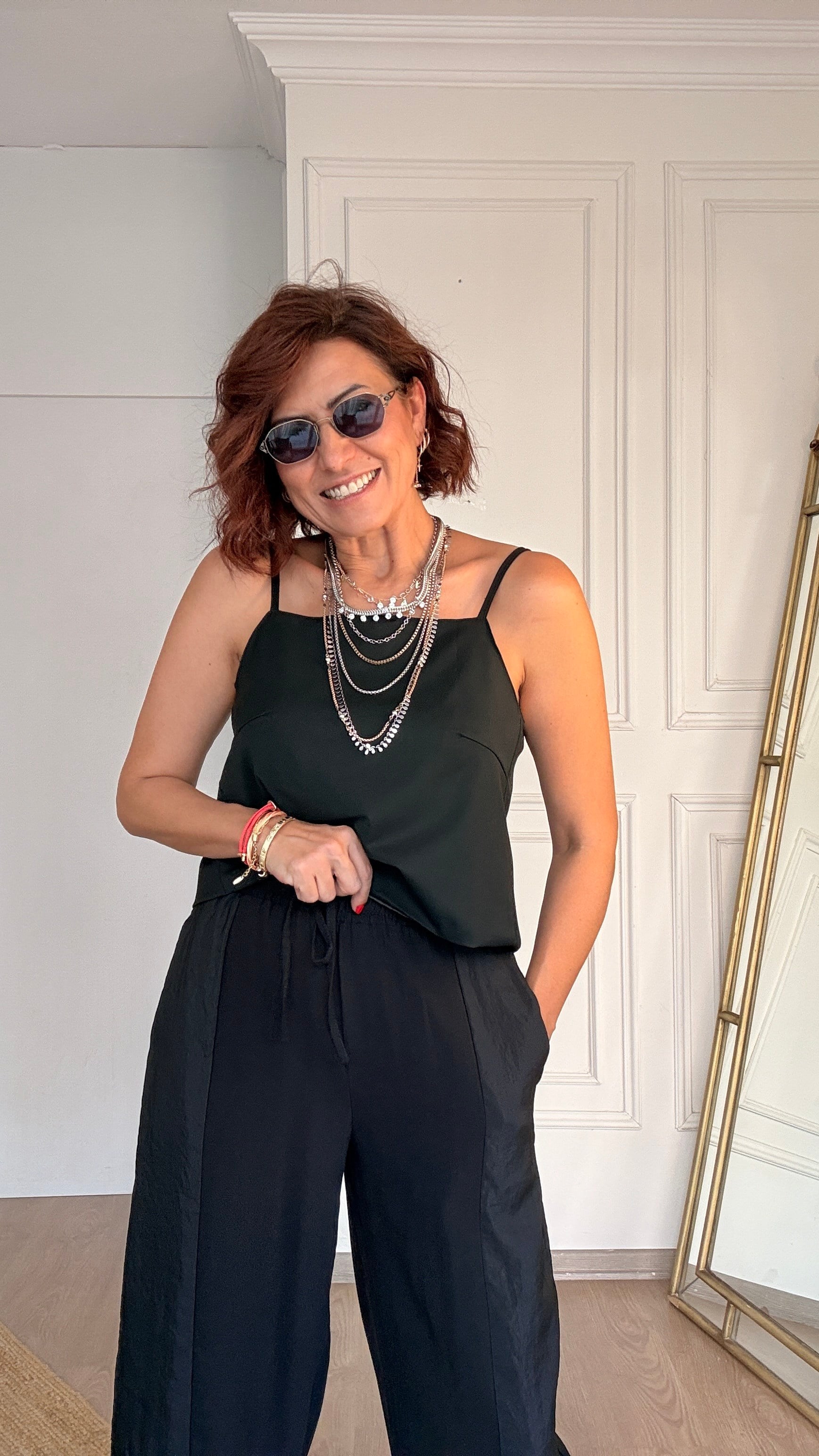 Tensel Kumaş Beli Lastikli Kargo Pantolon Siyah 